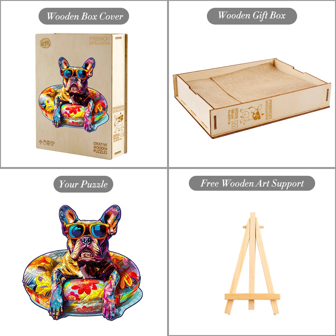 Wooden Jigsaw Puzzle-Swimming French Bulldog - Image 4