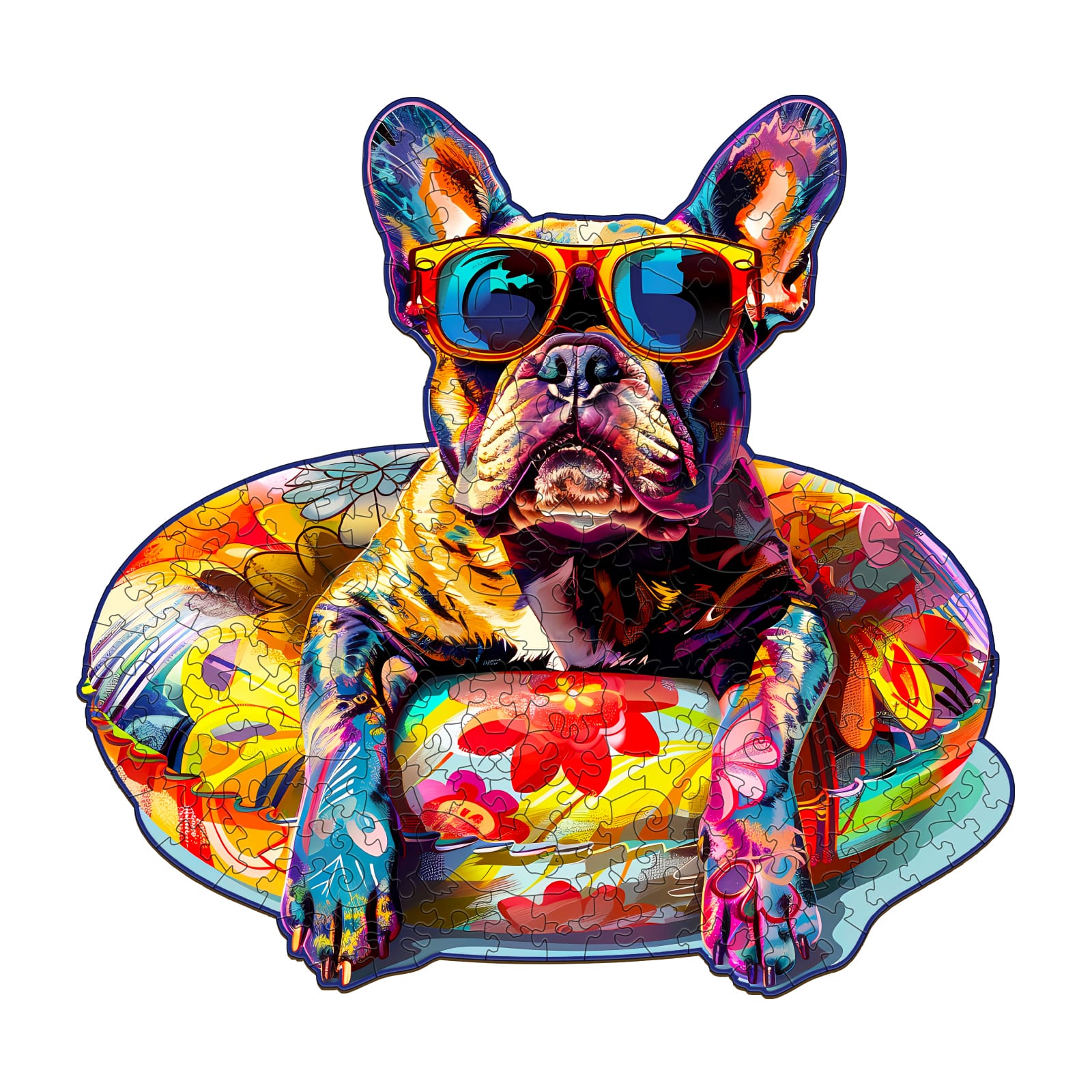 Wooden Jigsaw Puzzle-Swimming French Bulldog