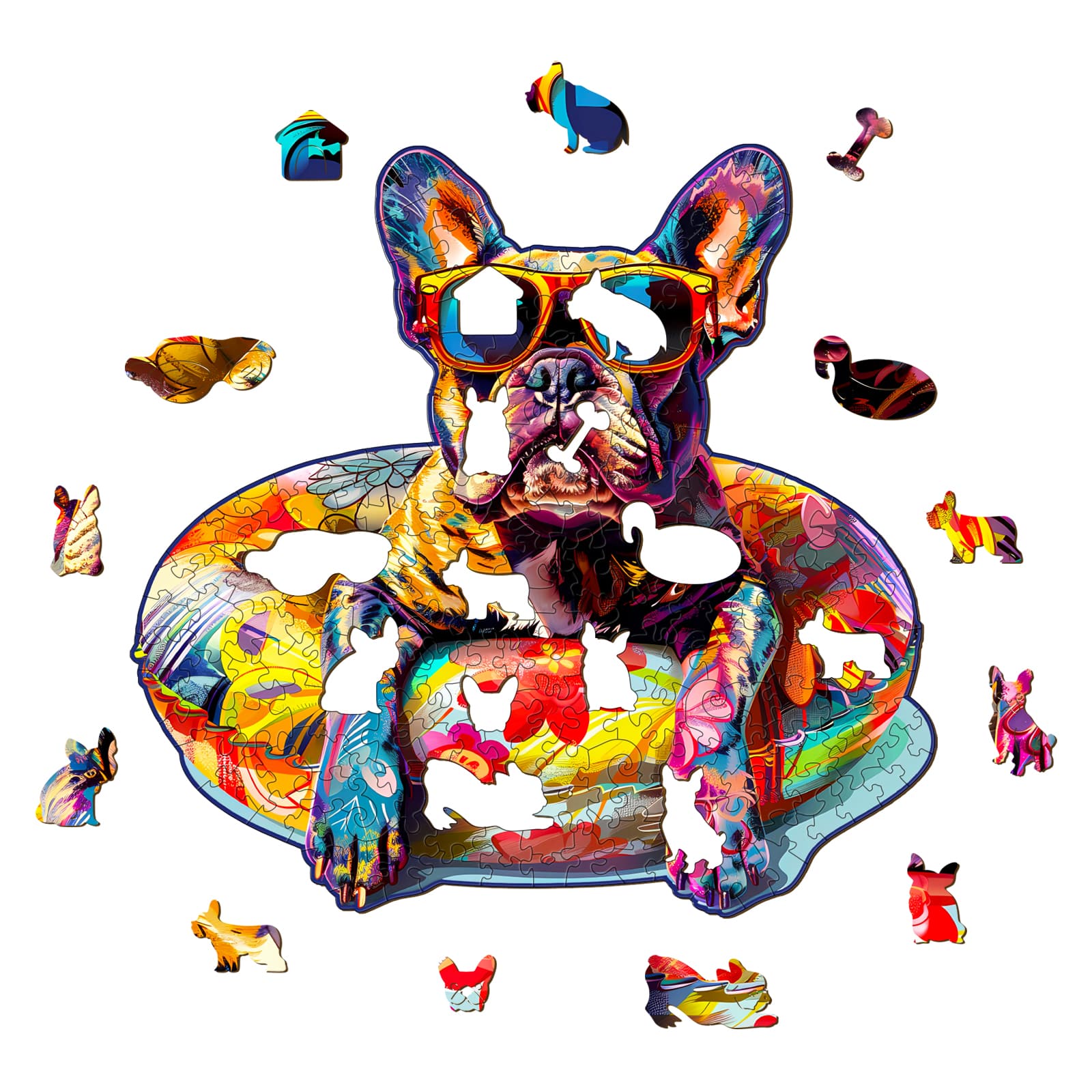 Wooden Jigsaw Puzzle-Swimming French Bulldog - Image 2
