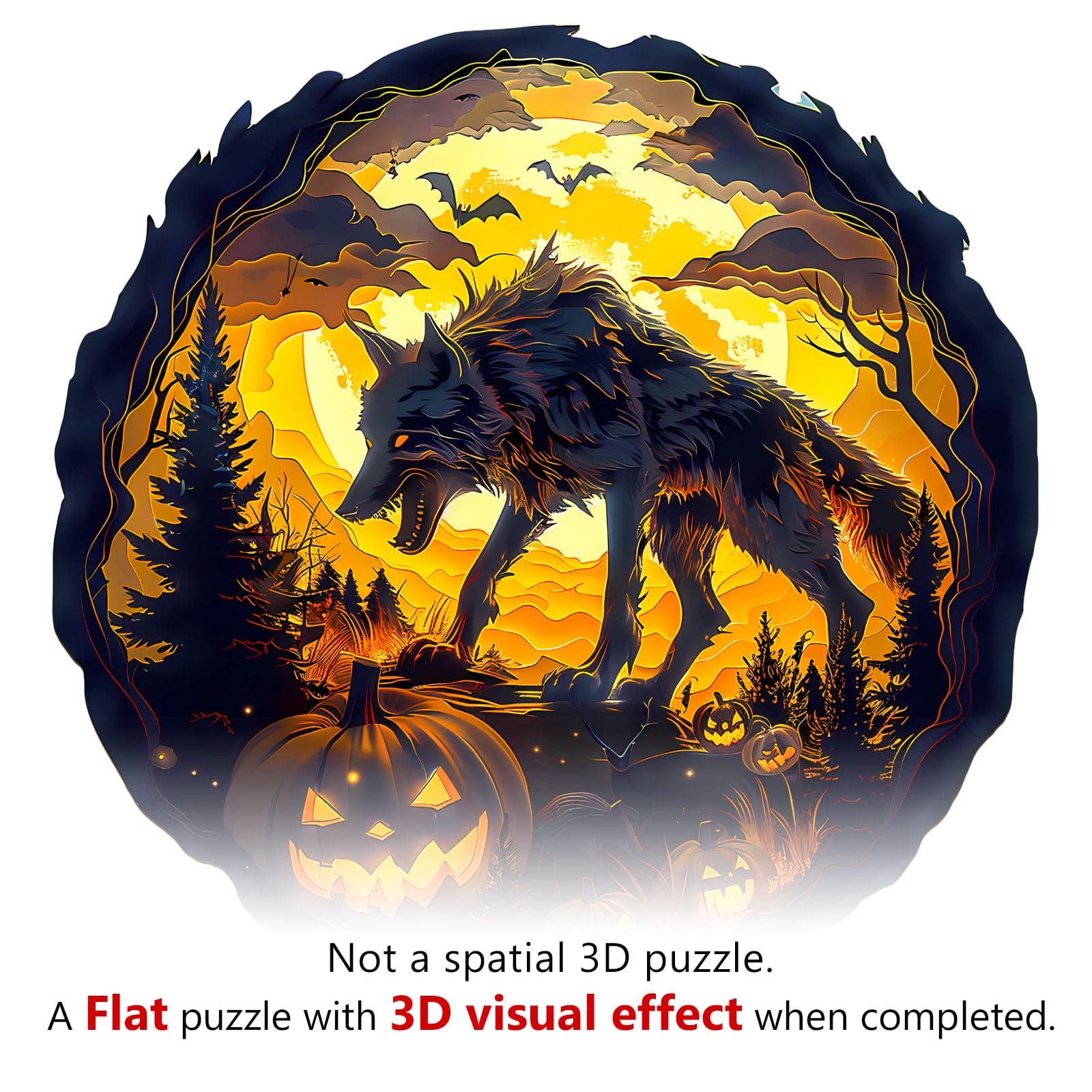 Wooden Jigsaw Puzzle-3D Halloween Wolf - Image 7