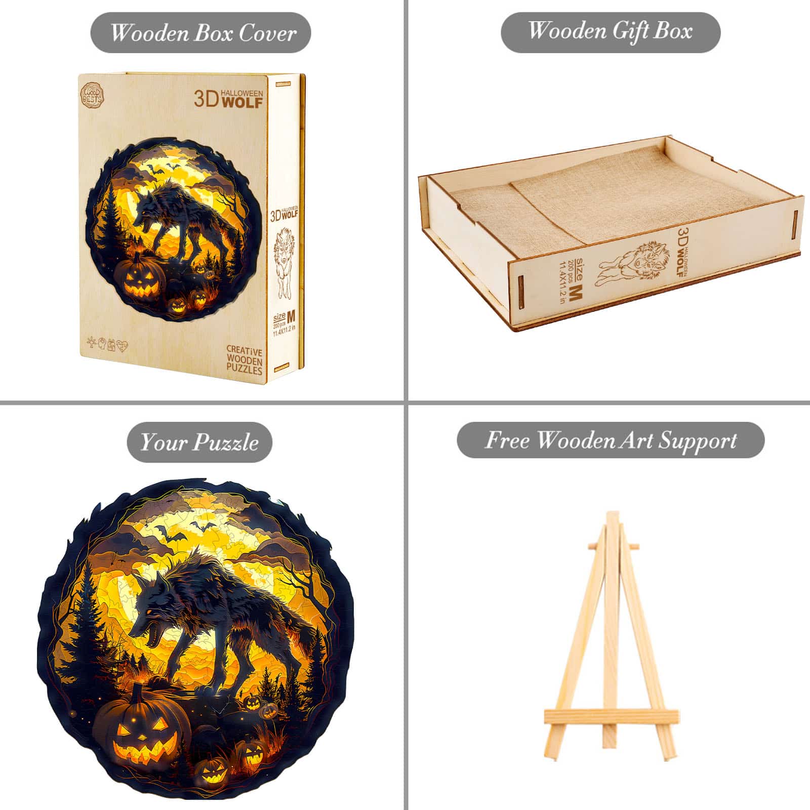 Wooden Jigsaw Puzzle-3D Halloween Wolf - Image 4