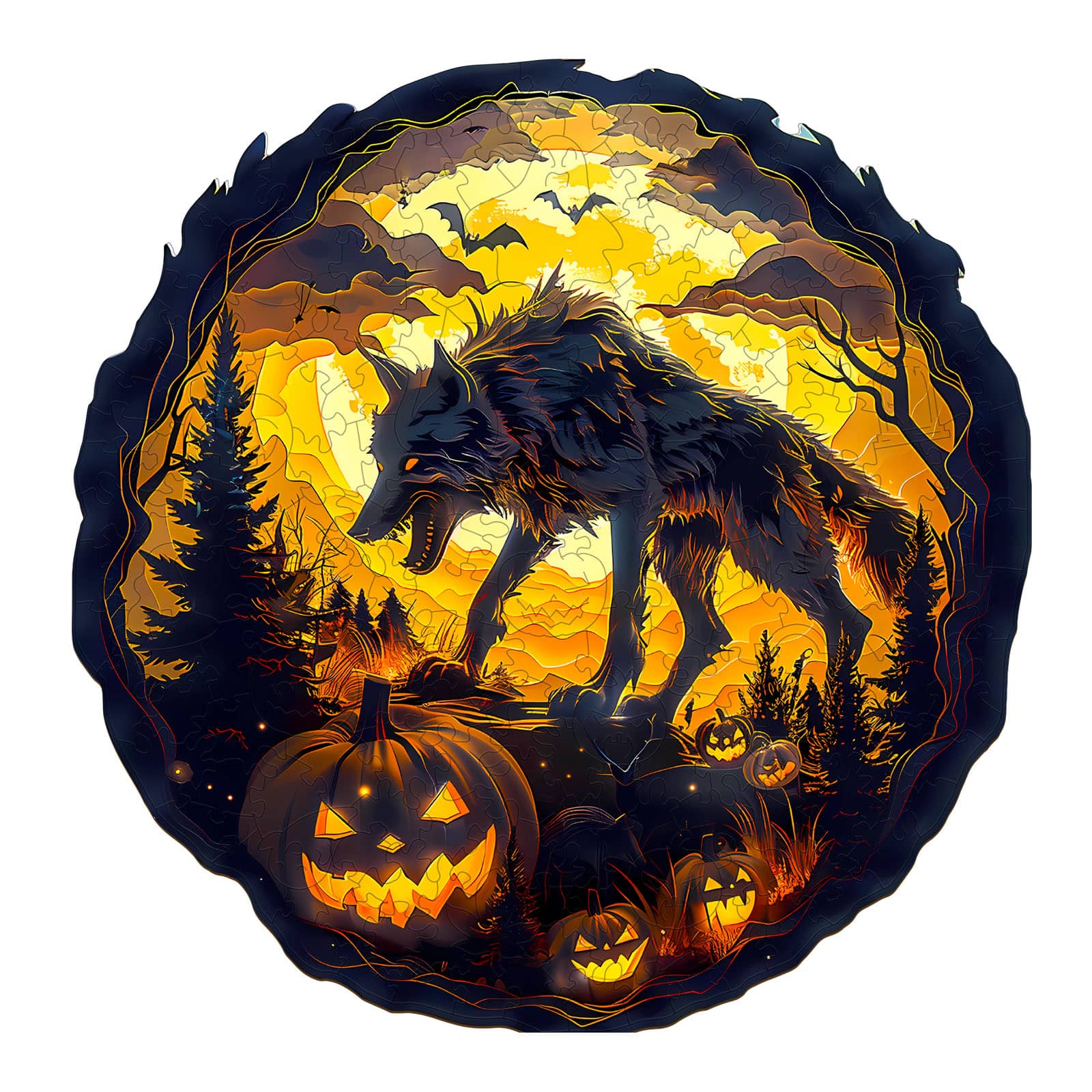 Wooden Jigsaw Puzzle-3D Halloween Wolf