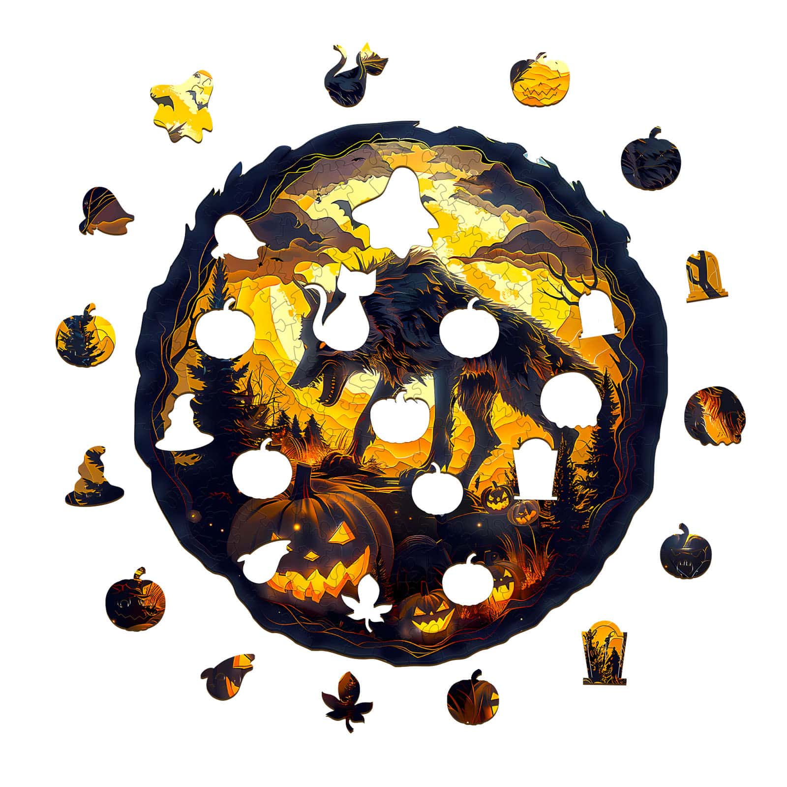 Wooden Jigsaw Puzzle-3D Halloween Wolf - Image 2