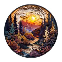 Wooden Jigsaw Puzzle-3D Sunset Forest