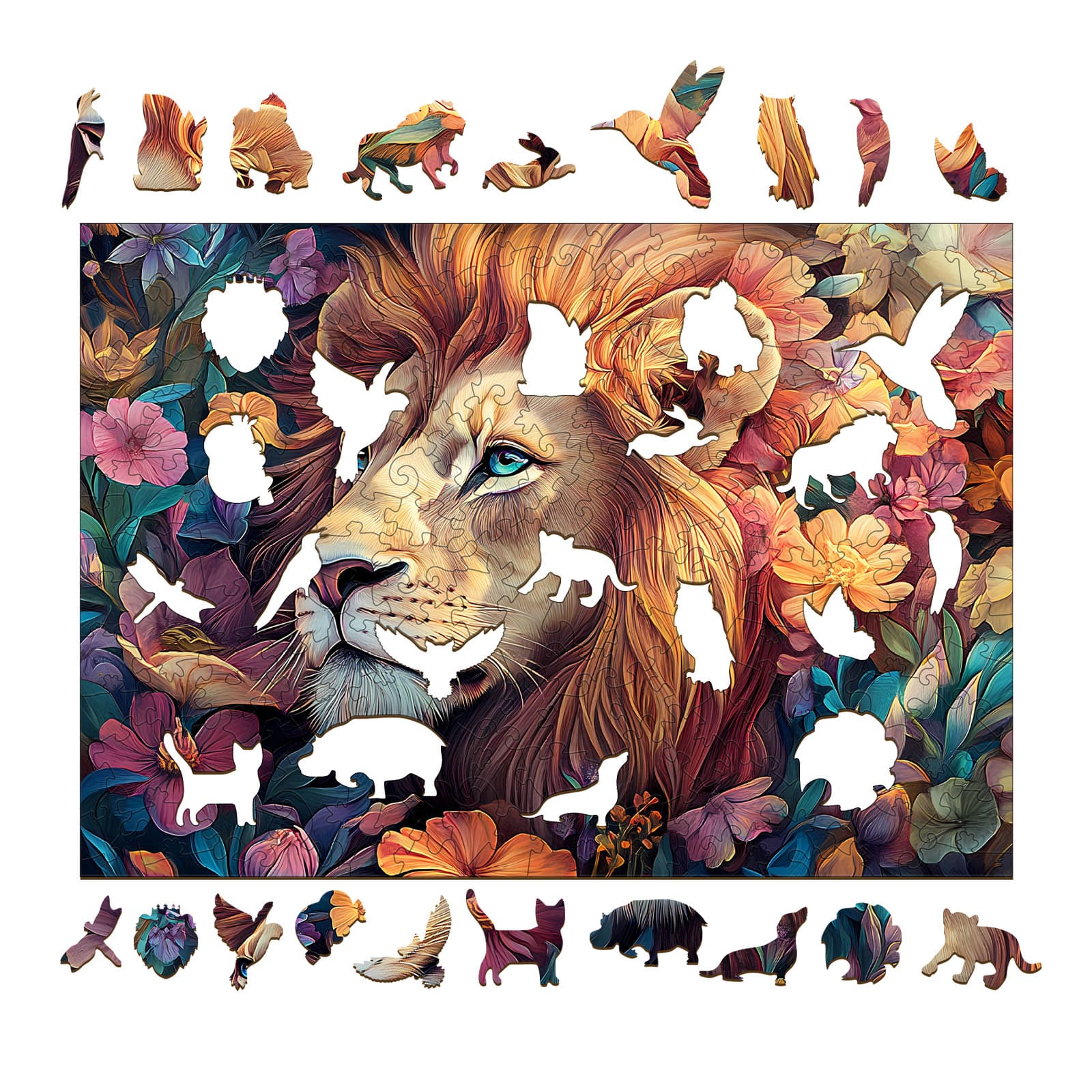 Wooden Jigsaw Puzzle - Blossom-Kissed Lion - Image 2