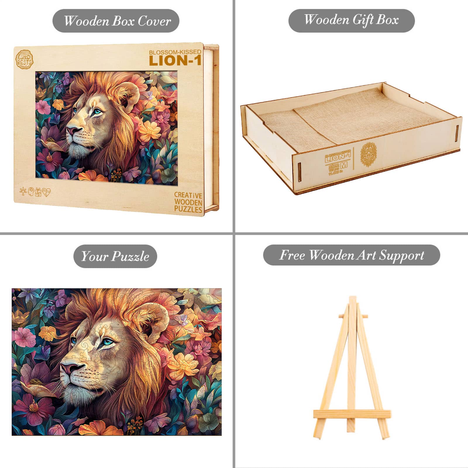 Wooden Jigsaw Puzzle - Blossom-Kissed Lion - Image 6