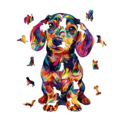 Alternative view of Wooden Jigsaw Puzzle-Colorful Dachshund