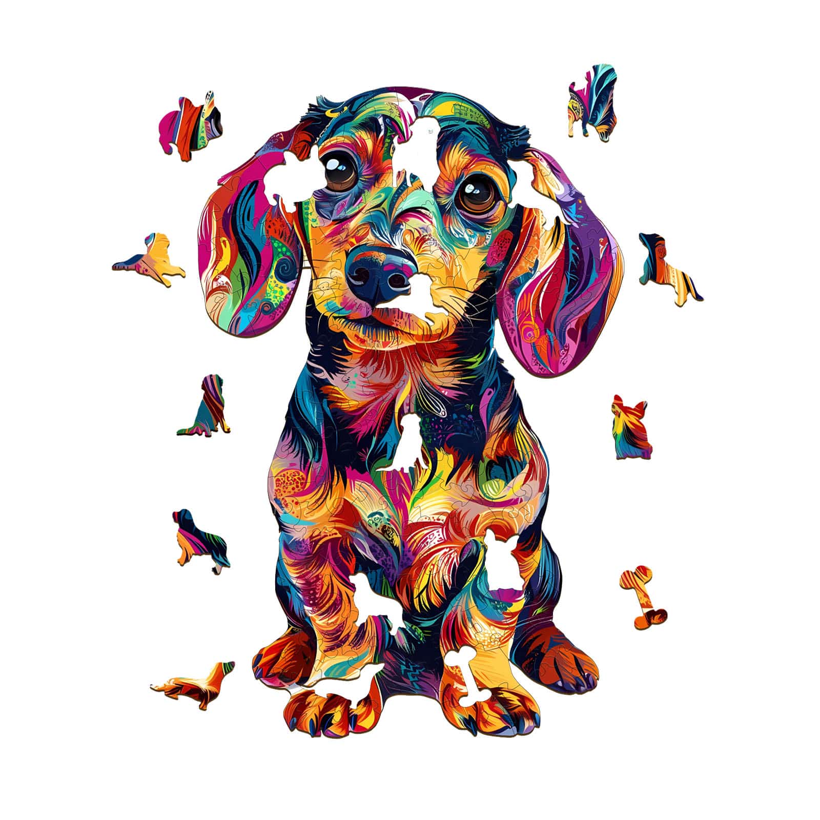 Wooden Jigsaw Puzzle-Colorful Dachshund - Image 2