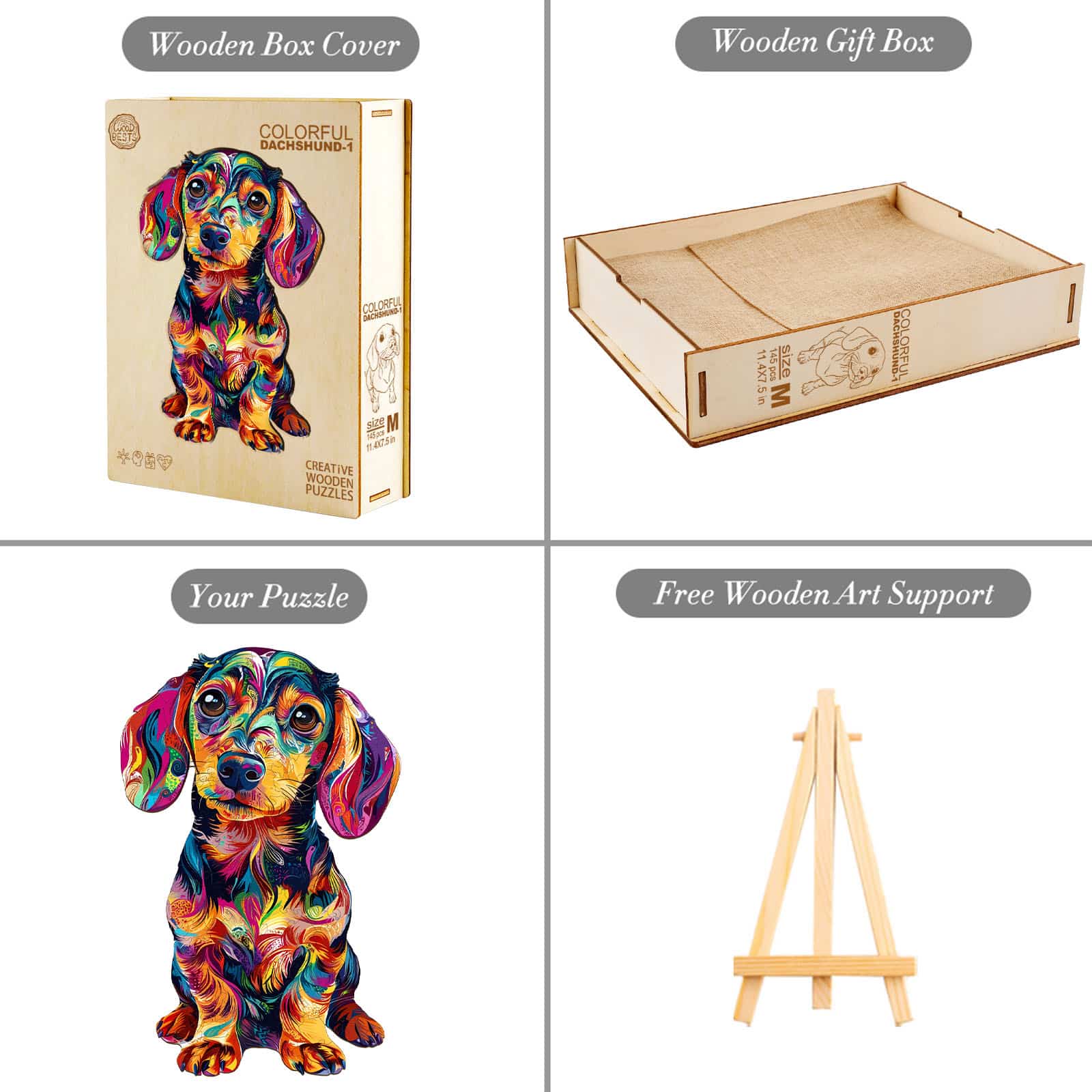 Wooden Jigsaw Puzzle-Colorful Dachshund - Image 8