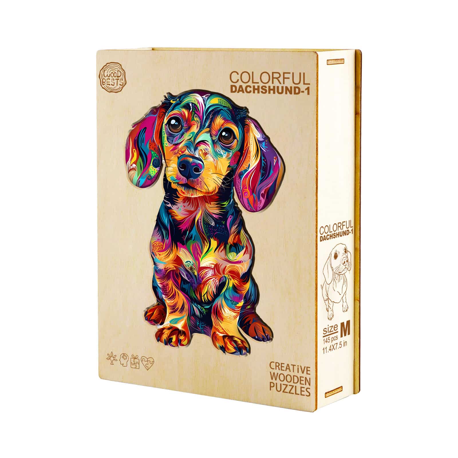 Wooden Jigsaw Puzzle-Colorful Dachshund - Image 6