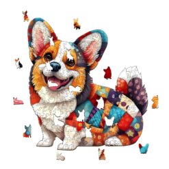 Alternative view of Wooden Jigsaw Puzzle - Patchwork Corgi