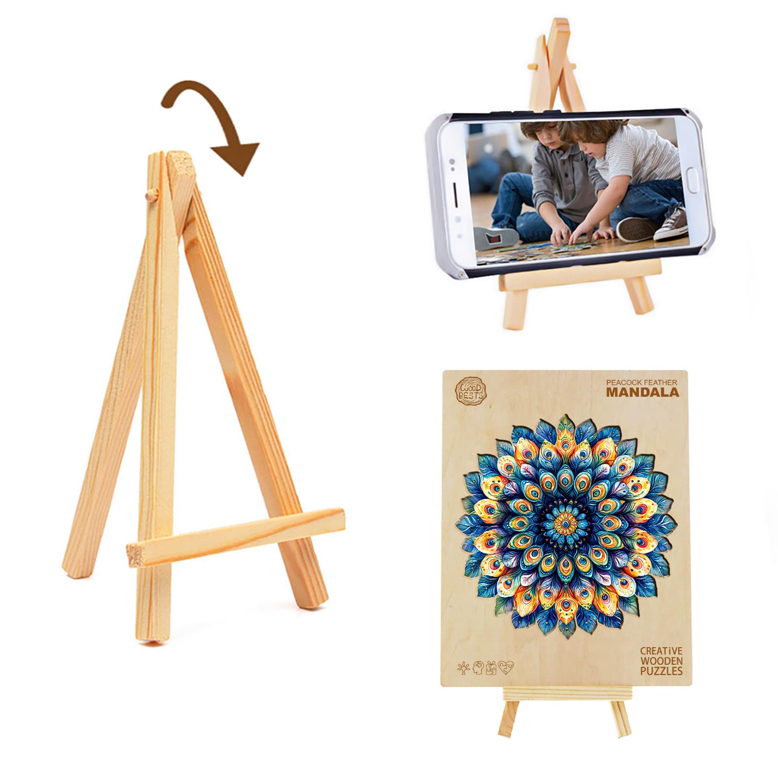 Wooden Jigsaw Puzzle - Peacock Feather Mandala - Image 6