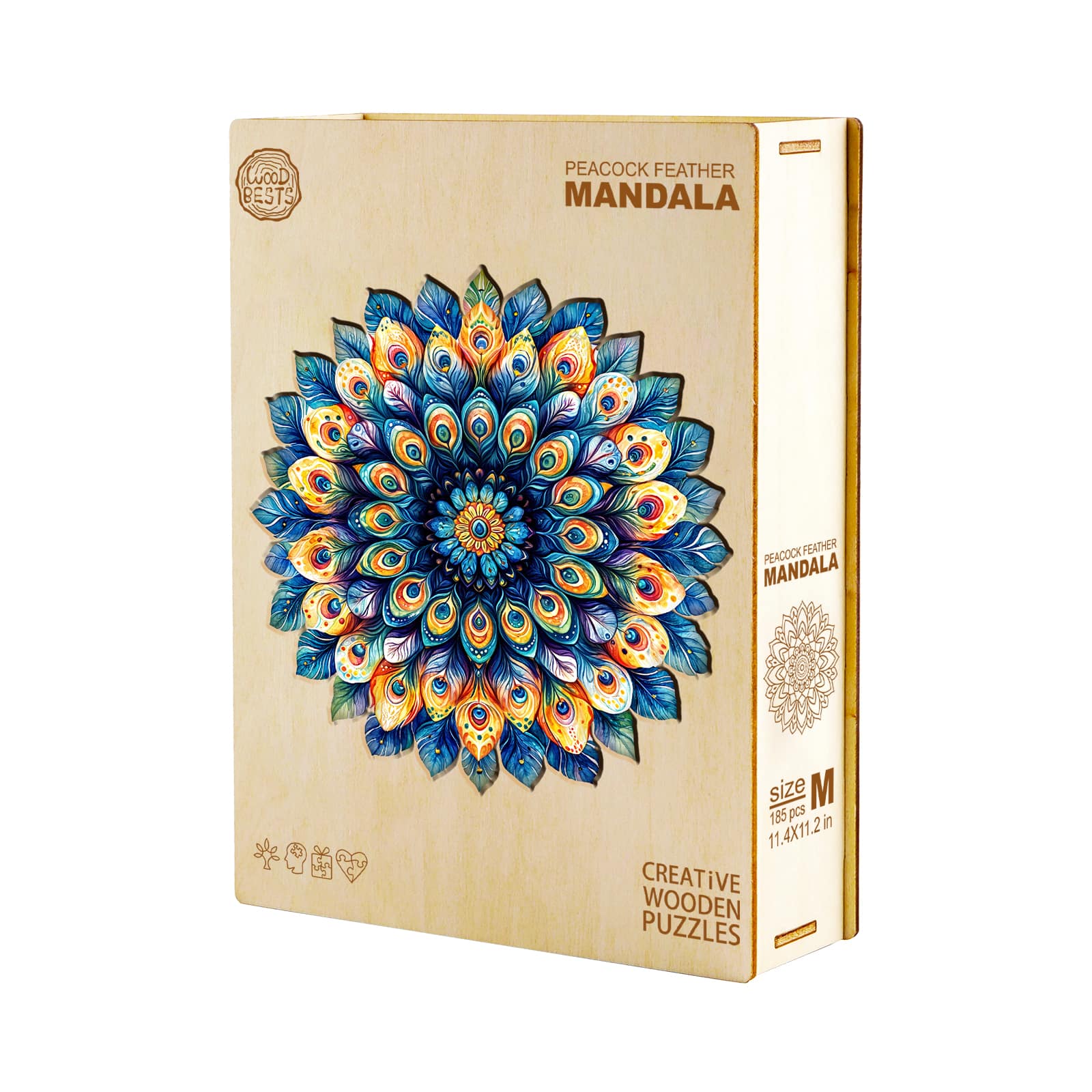 Wooden Jigsaw Puzzle - Peacock Feather Mandala - Image 5