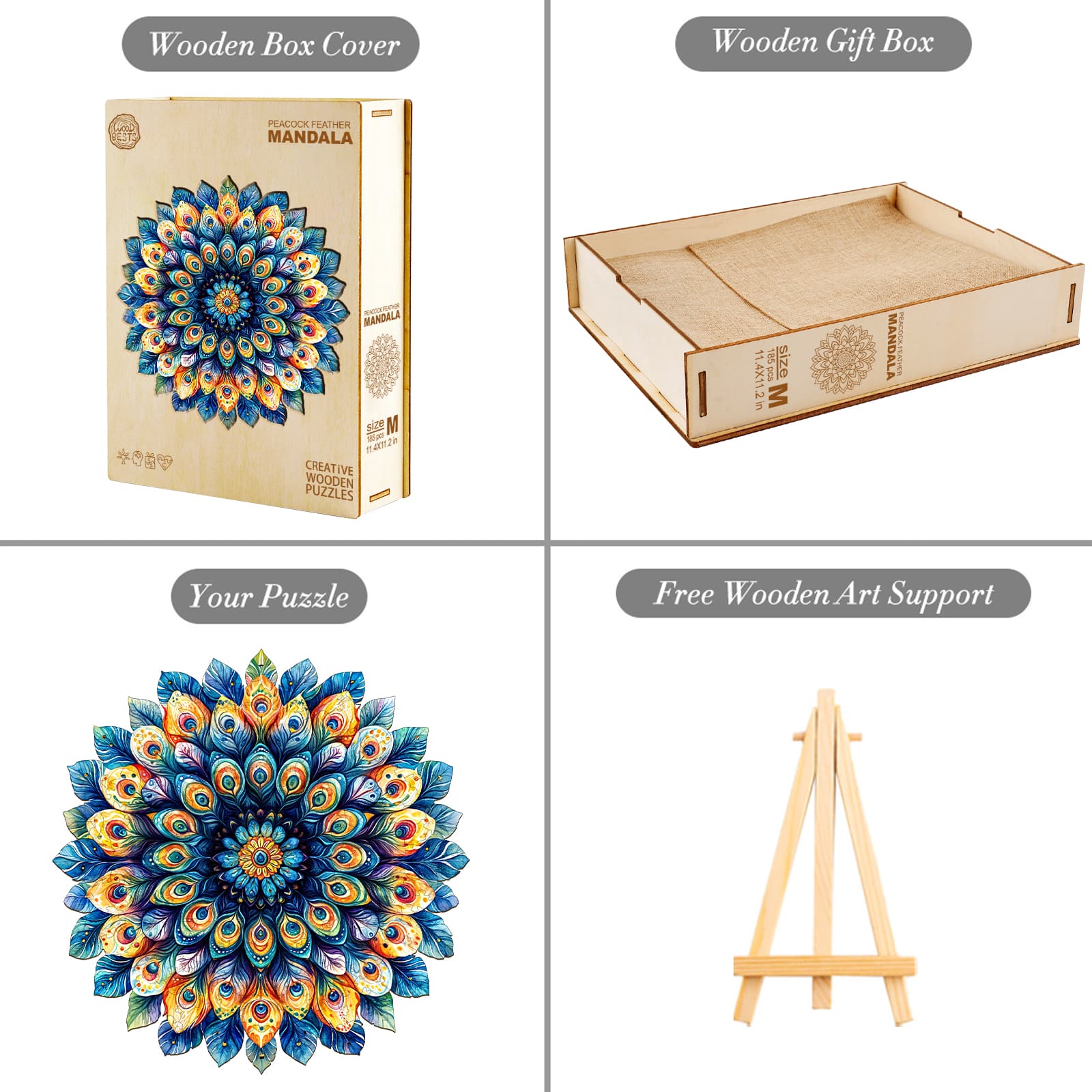 Wooden Jigsaw Puzzle - Peacock Feather Mandala - Image 4