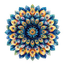 Wooden Jigsaw Puzzle - Peacock Feather Mandala