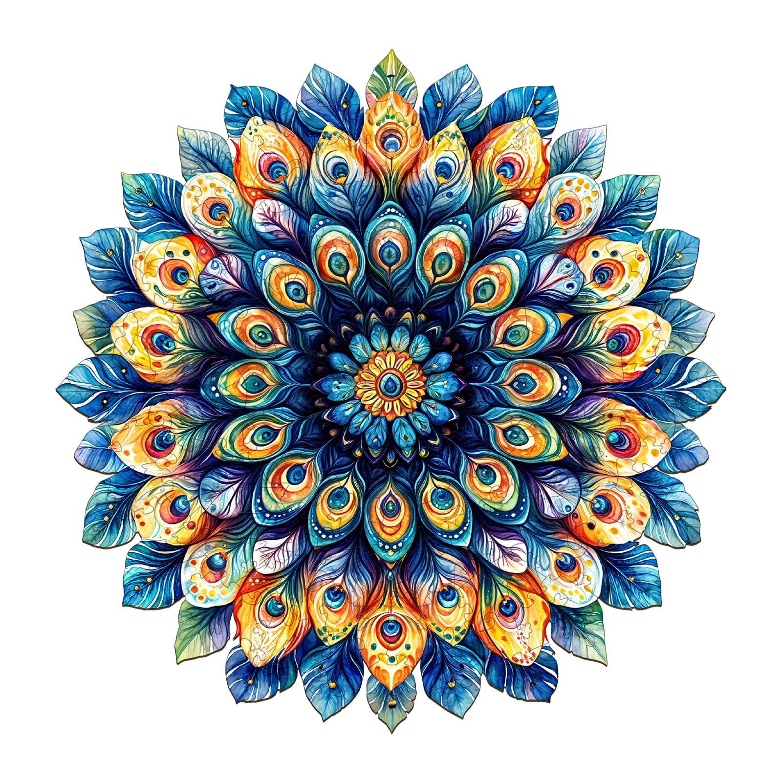 Wooden Jigsaw Puzzle - Peacock Feather Mandala