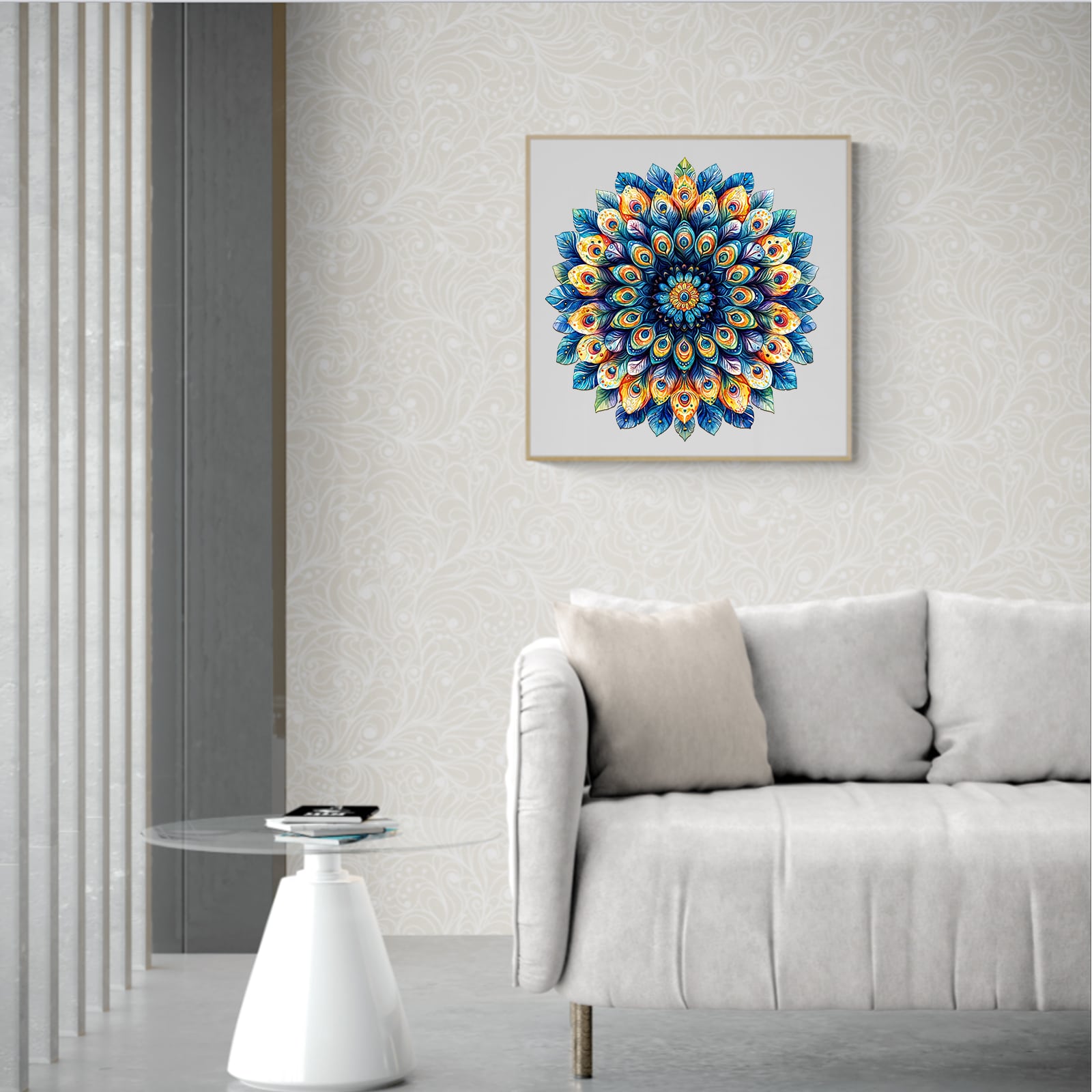 Wooden Jigsaw Puzzle - Peacock Feather Mandala - Image 7