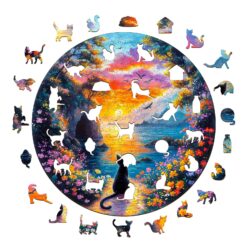 Alternative view of Wooden Jigsaw Puzzle-Sunset Kitten