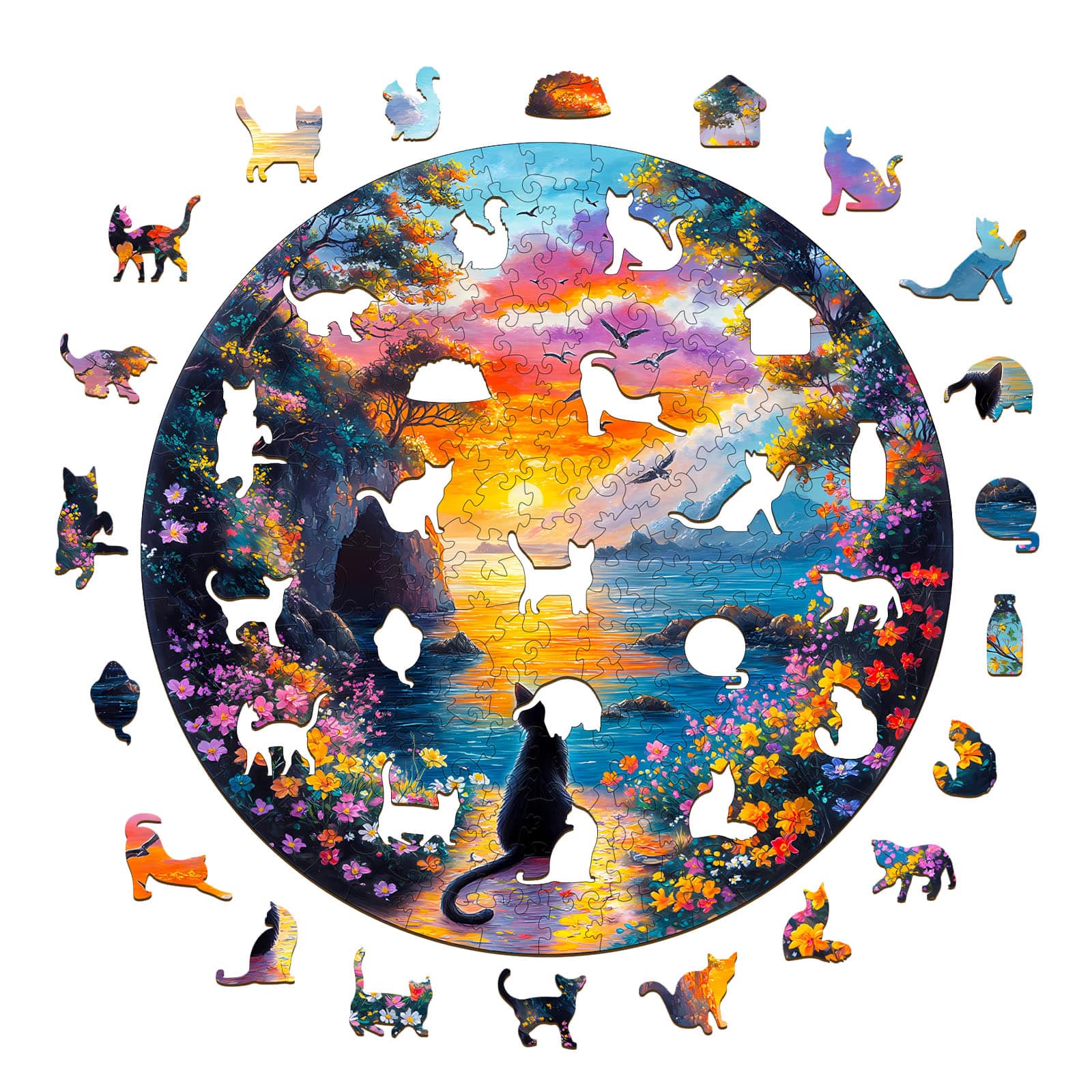 Wooden Jigsaw Puzzle-Sunset Kitten - Image 2