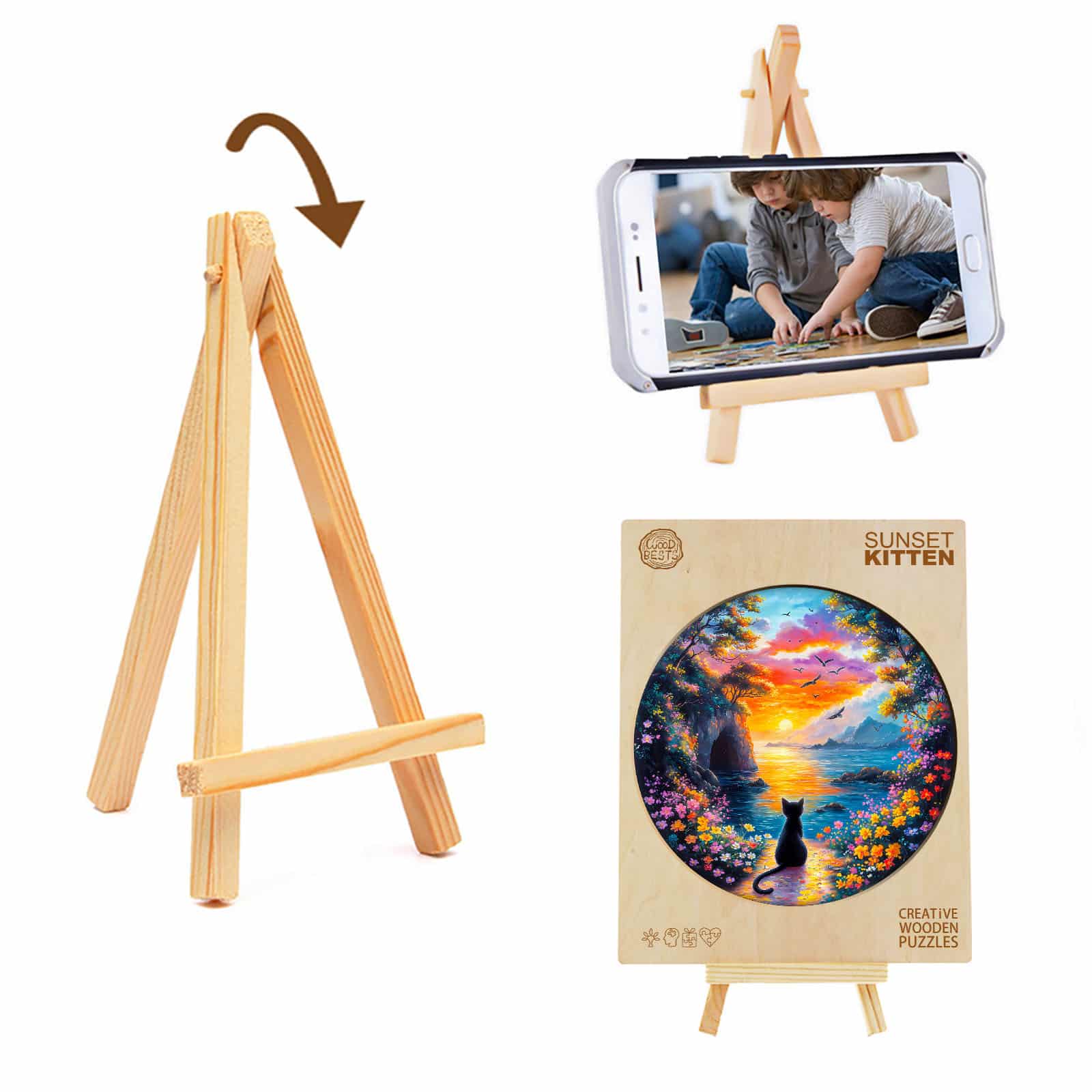 Wooden Jigsaw Puzzle-Sunset Kitten - Image 5