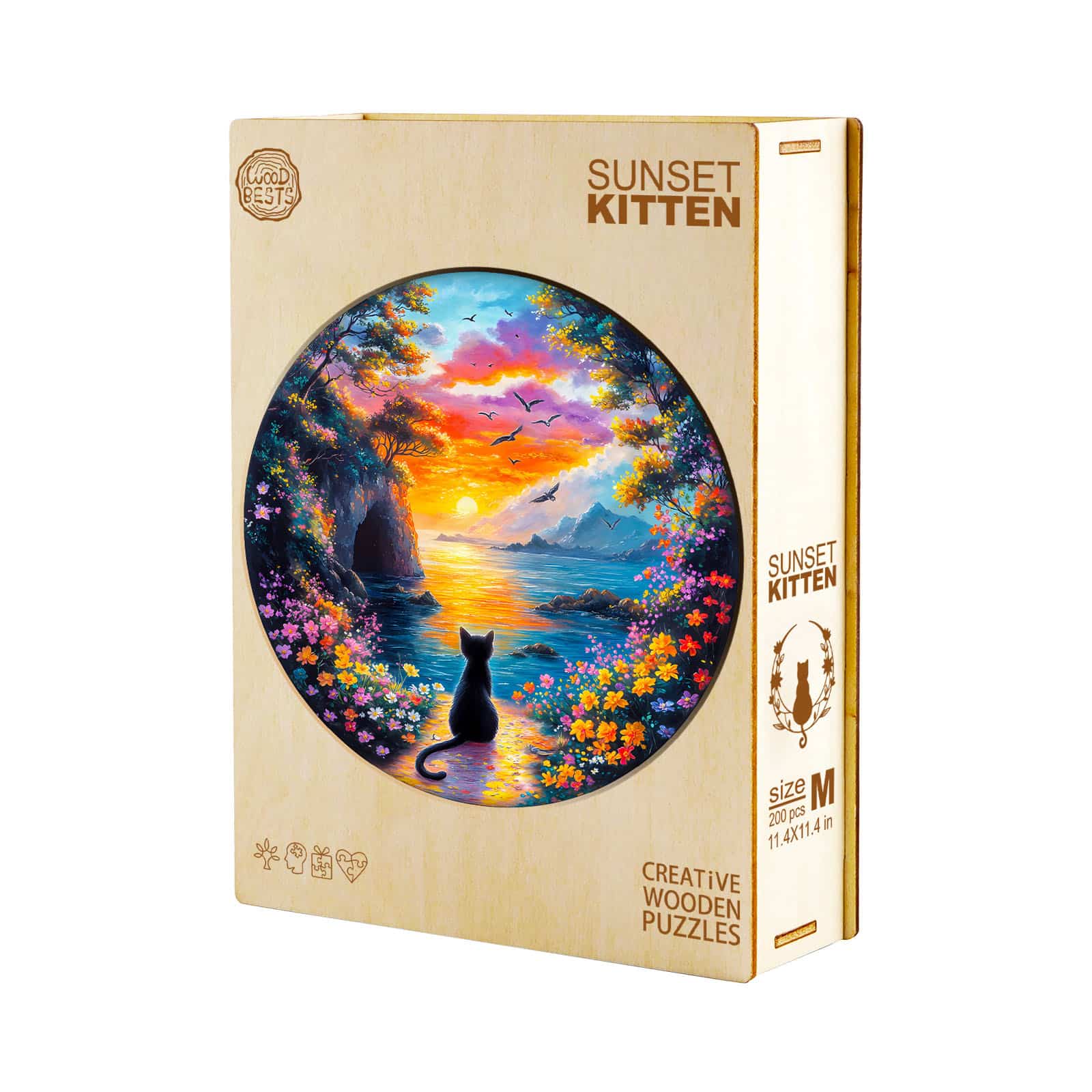 Wooden Jigsaw Puzzle-Sunset Kitten - Image 4