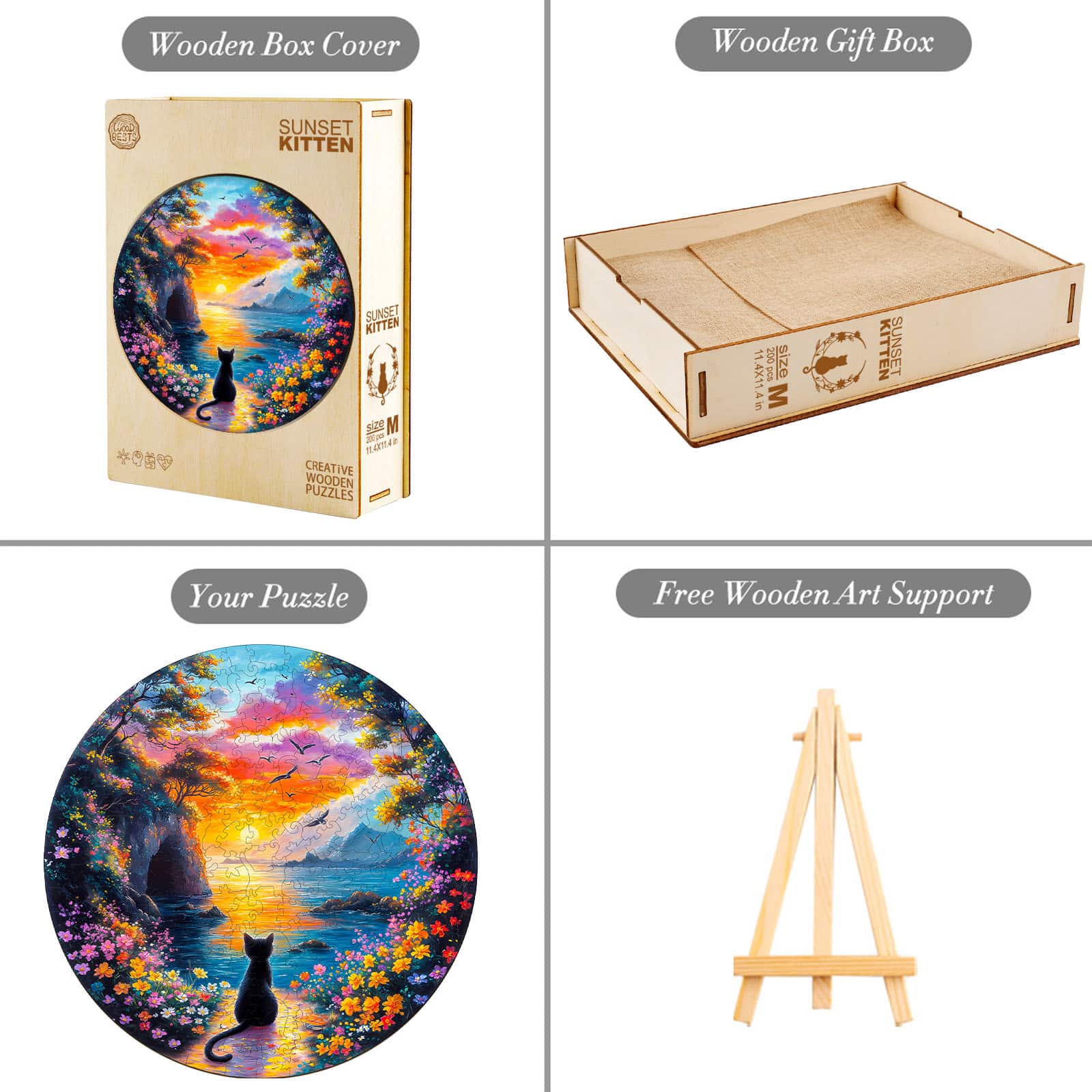 Wooden Jigsaw Puzzle-Sunset Kitten - Image 6