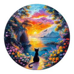 Wooden Jigsaw Puzzle-Sunset Kitten