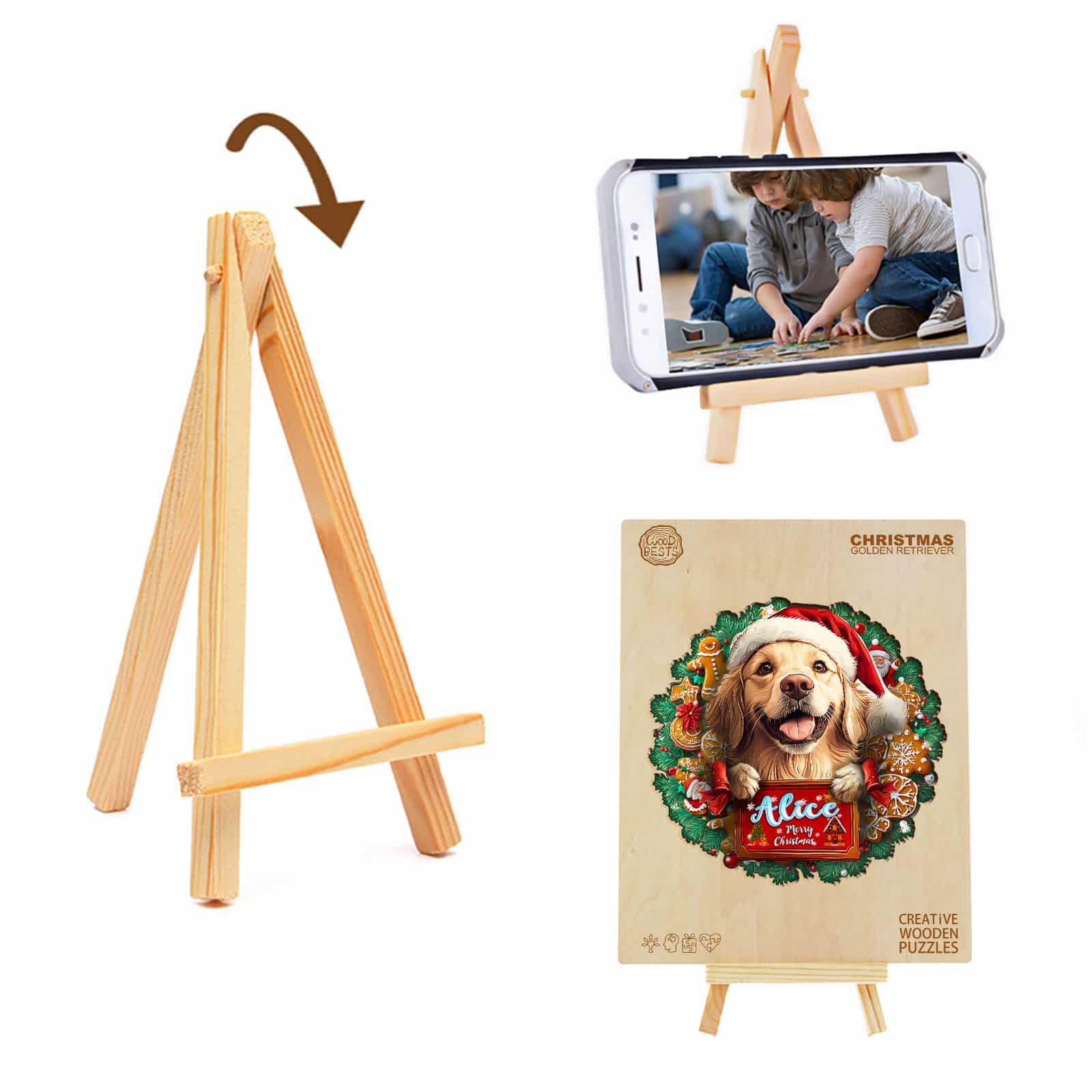 Custom Name Wooden Jigsaw Puzzle - Christmas Golden Retriever - Image 6