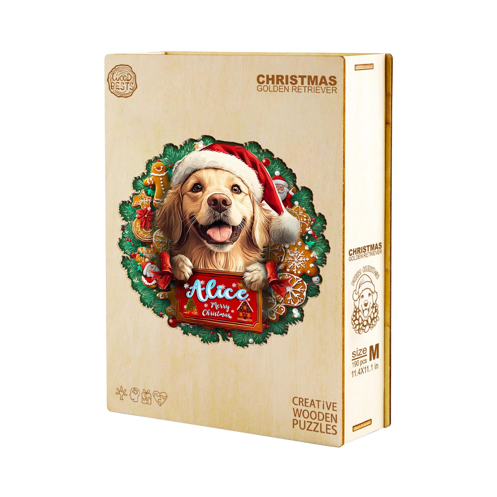 Custom Name Wooden Jigsaw Puzzle - Christmas Golden Retriever - Image 7