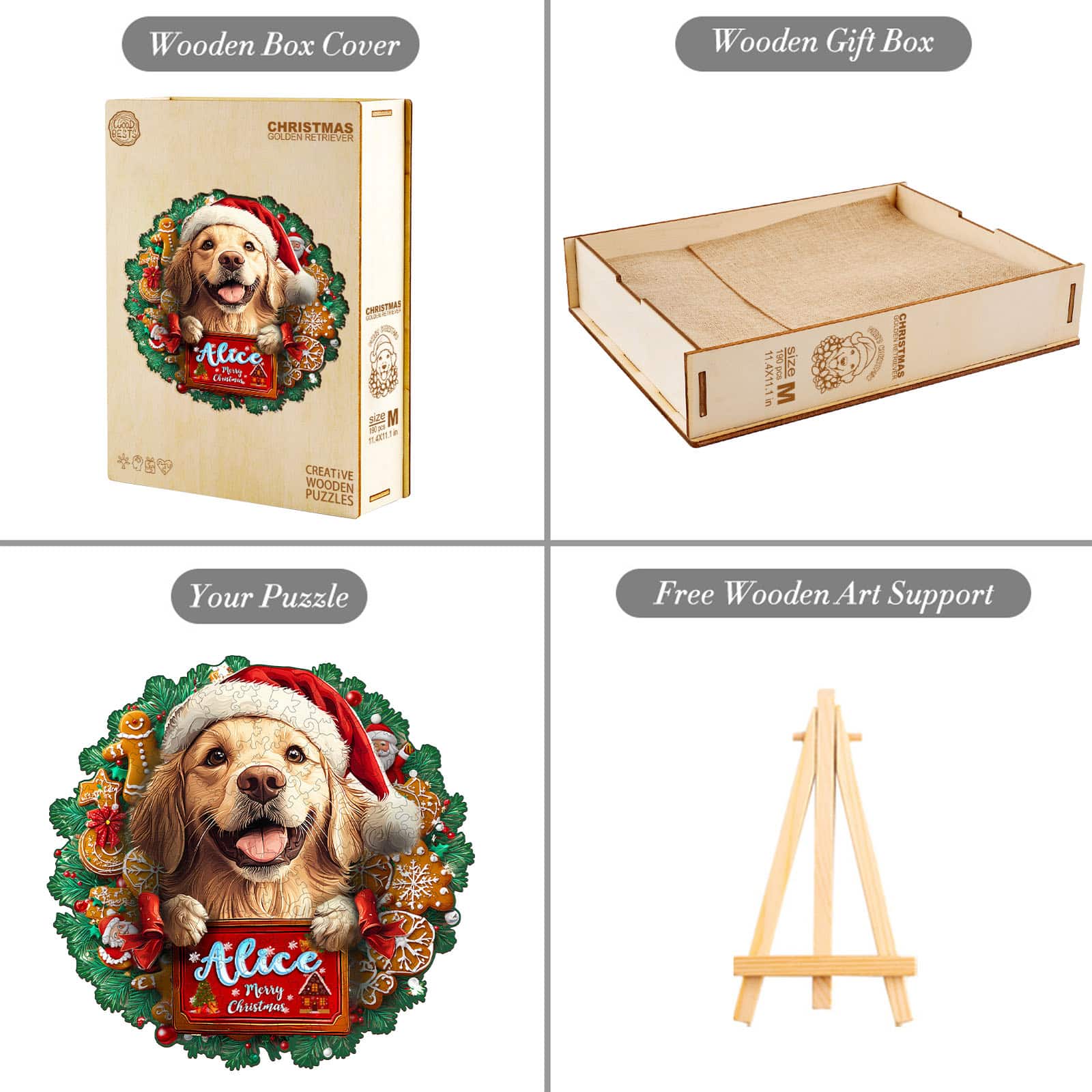 Custom Name Wooden Jigsaw Puzzle - Christmas Golden Retriever - Image 8