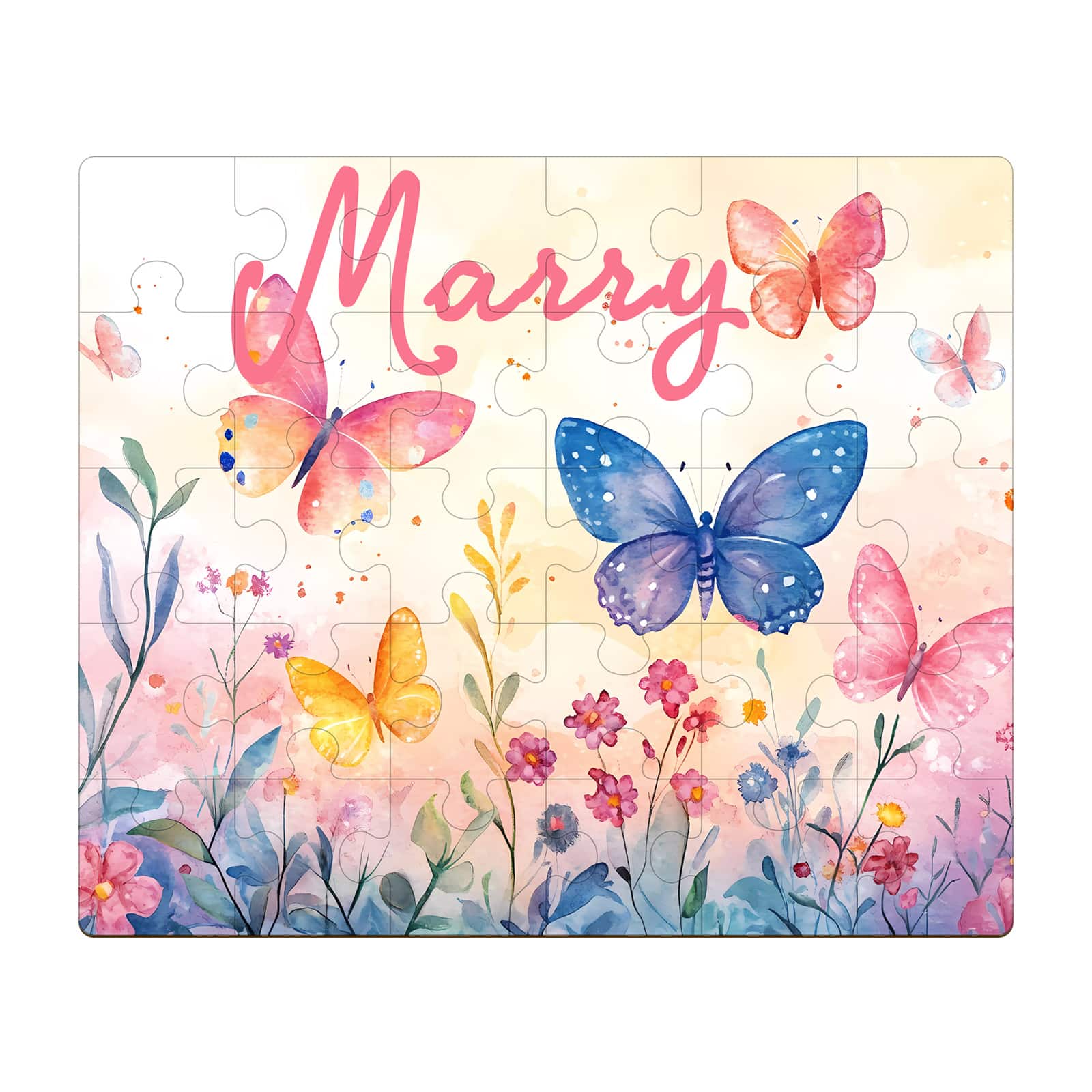 Custom Name Wooden Jigsaw Puzzle for Children - Beautiful Butterfly