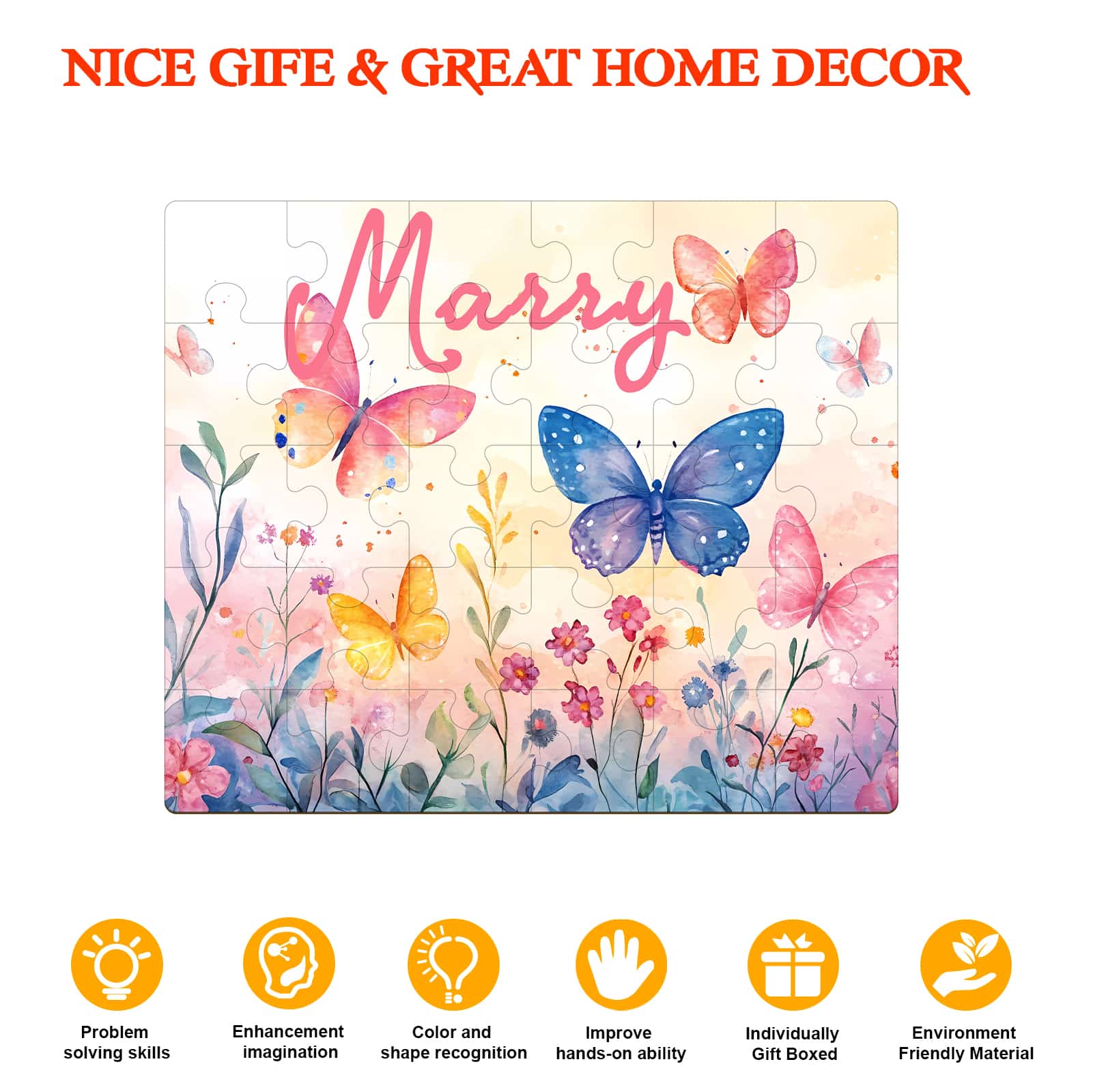 Custom Name Wooden Jigsaw Puzzle for Children - Beautiful Butterfly - Image 7