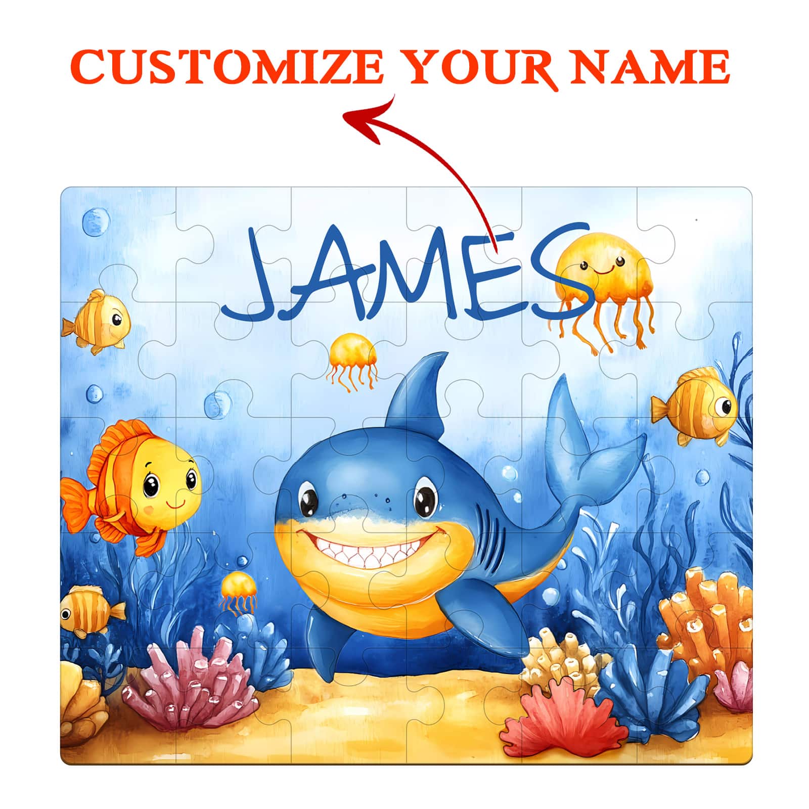 Custom Name Wooden Jigsaw Puzzle for Children - Cute Shark - Image 2