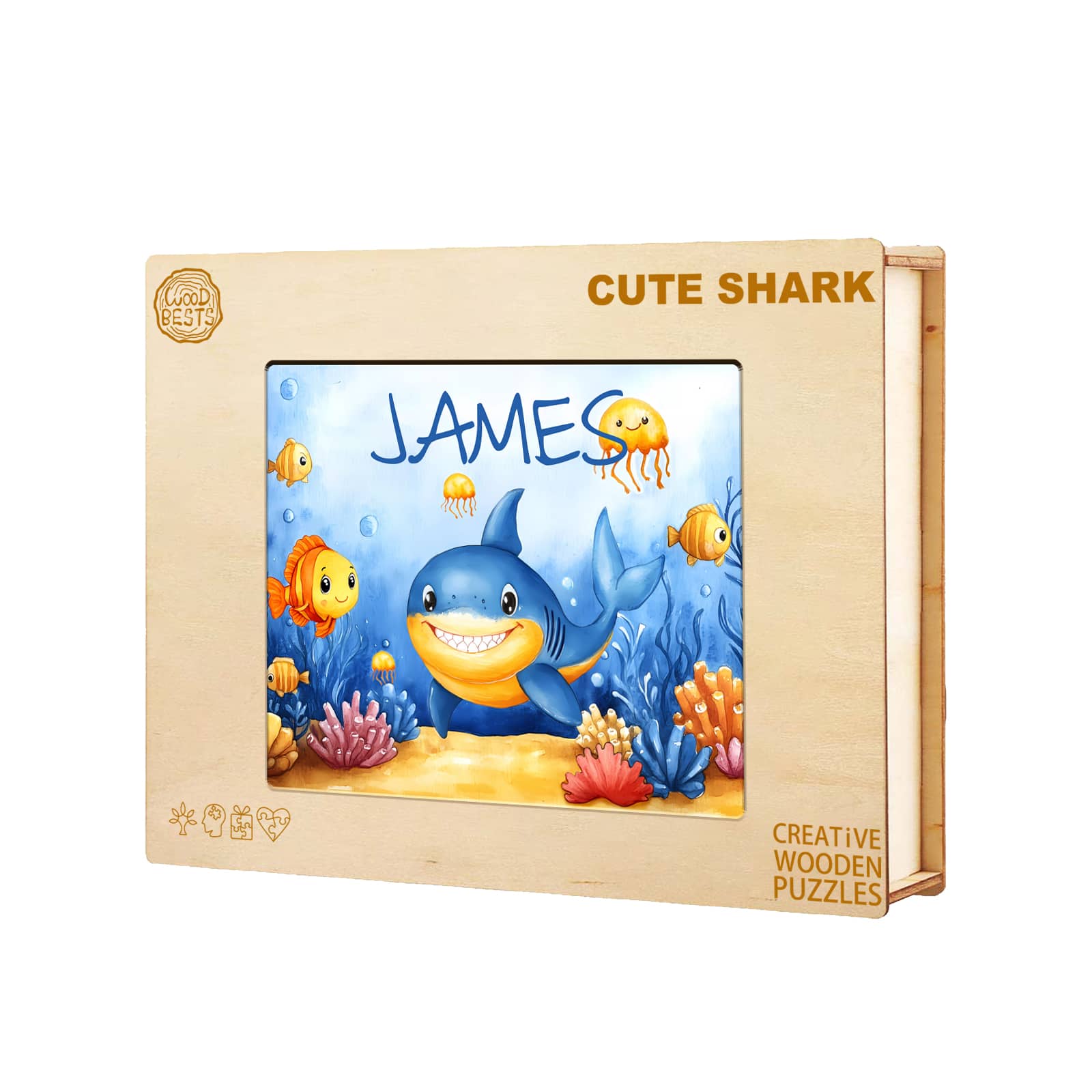 Custom Name Wooden Jigsaw Puzzle for Children - Cute Shark - Image 11