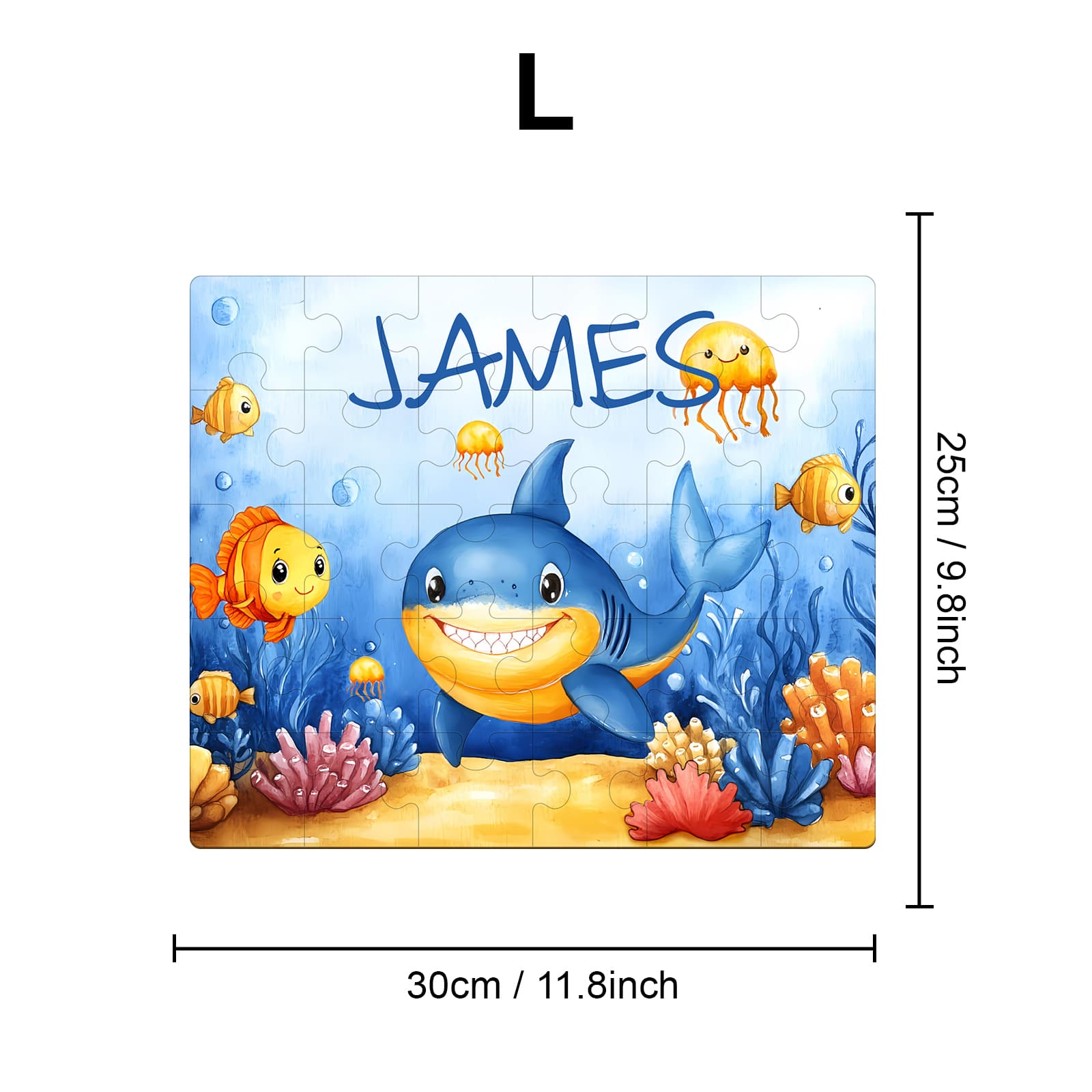 Custom Name Wooden Jigsaw Puzzle for Children - Cute Shark - Image 9