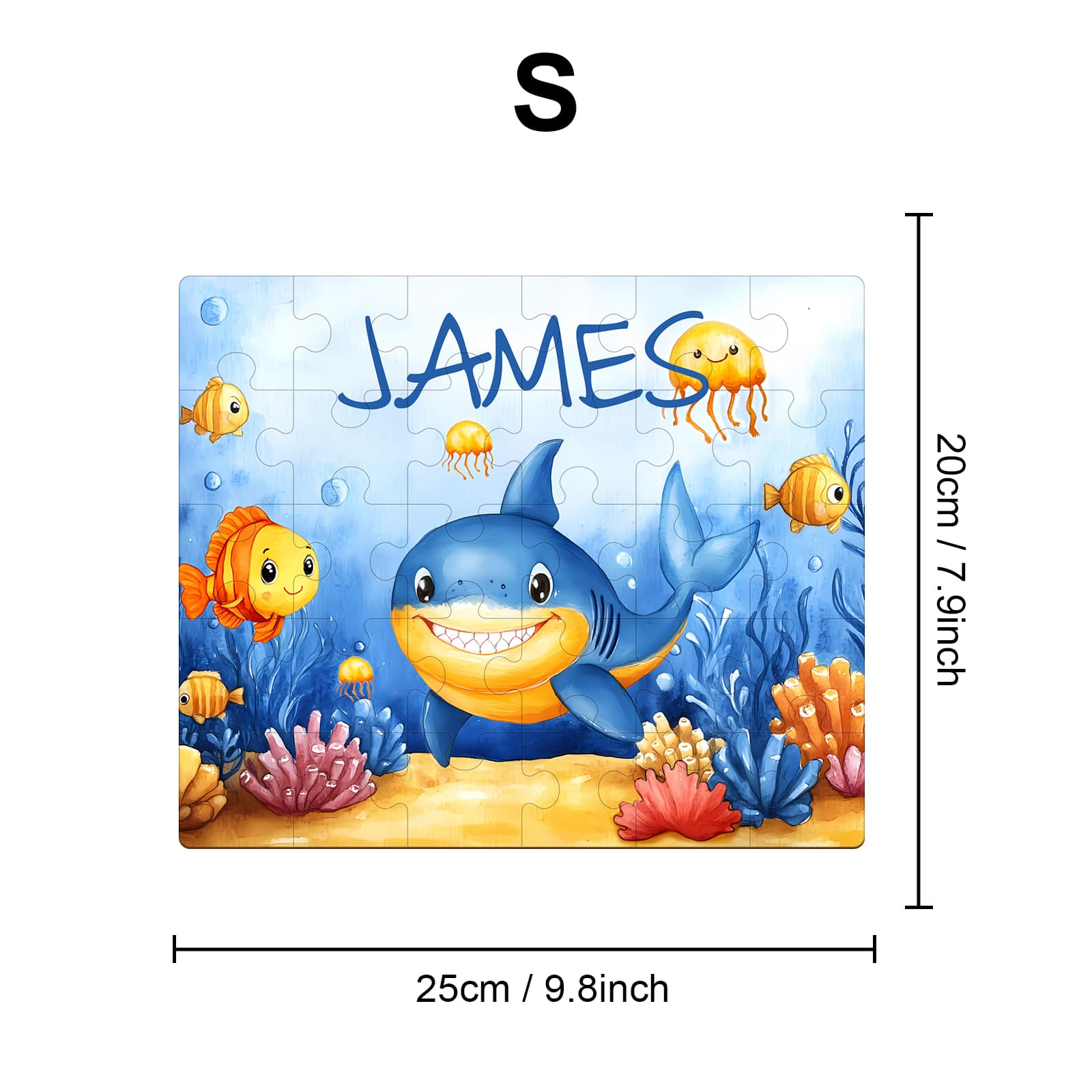 Custom Name Wooden Jigsaw Puzzle for Children - Cute Shark - Image 8