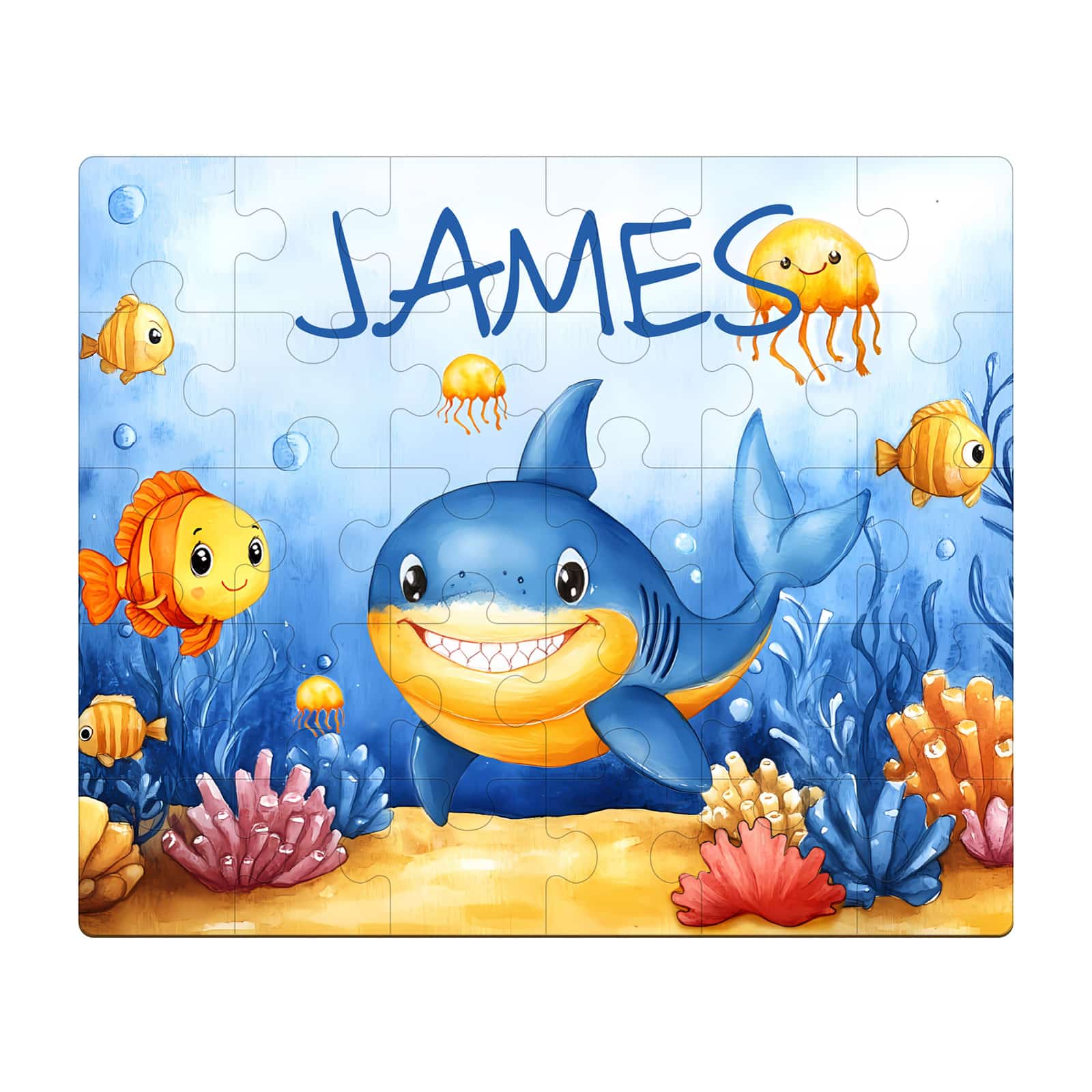 Custom Name Wooden Jigsaw Puzzle for Children - Cute Shark - Image 3