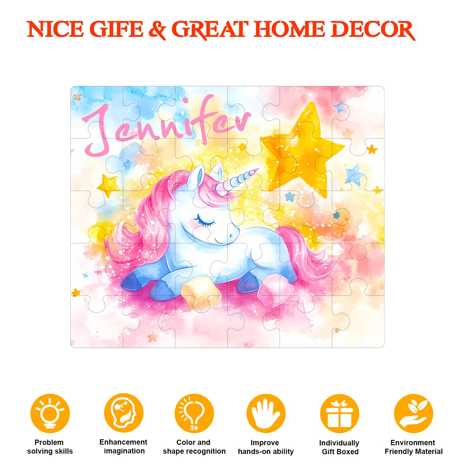 Custom Name Wooden Jigsaw Puzzle for Children - Sleeping Elf Pony - Image 7