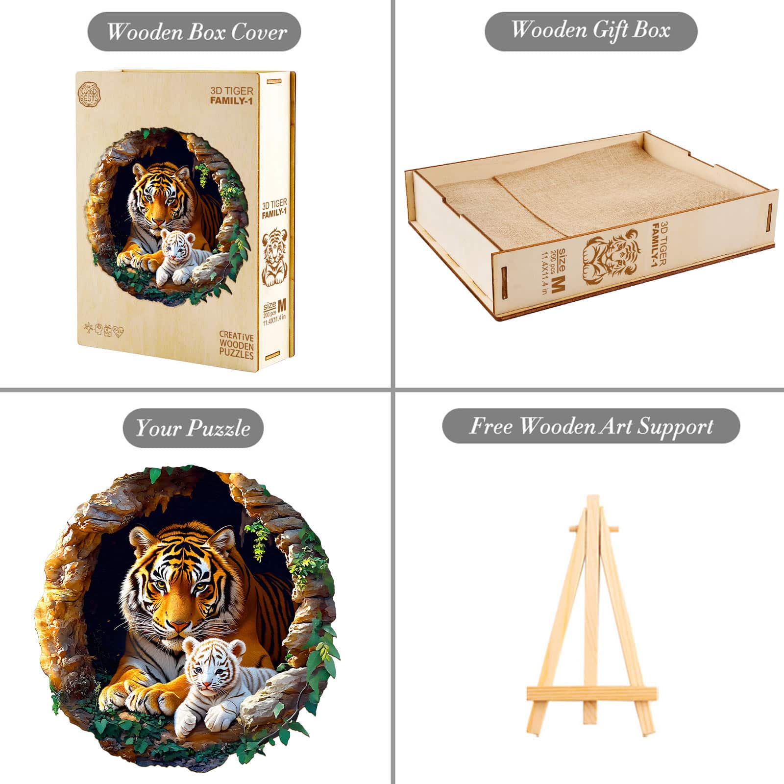 Wooden Jigsaw Puzzle - 3D Tiger Family - Image 6