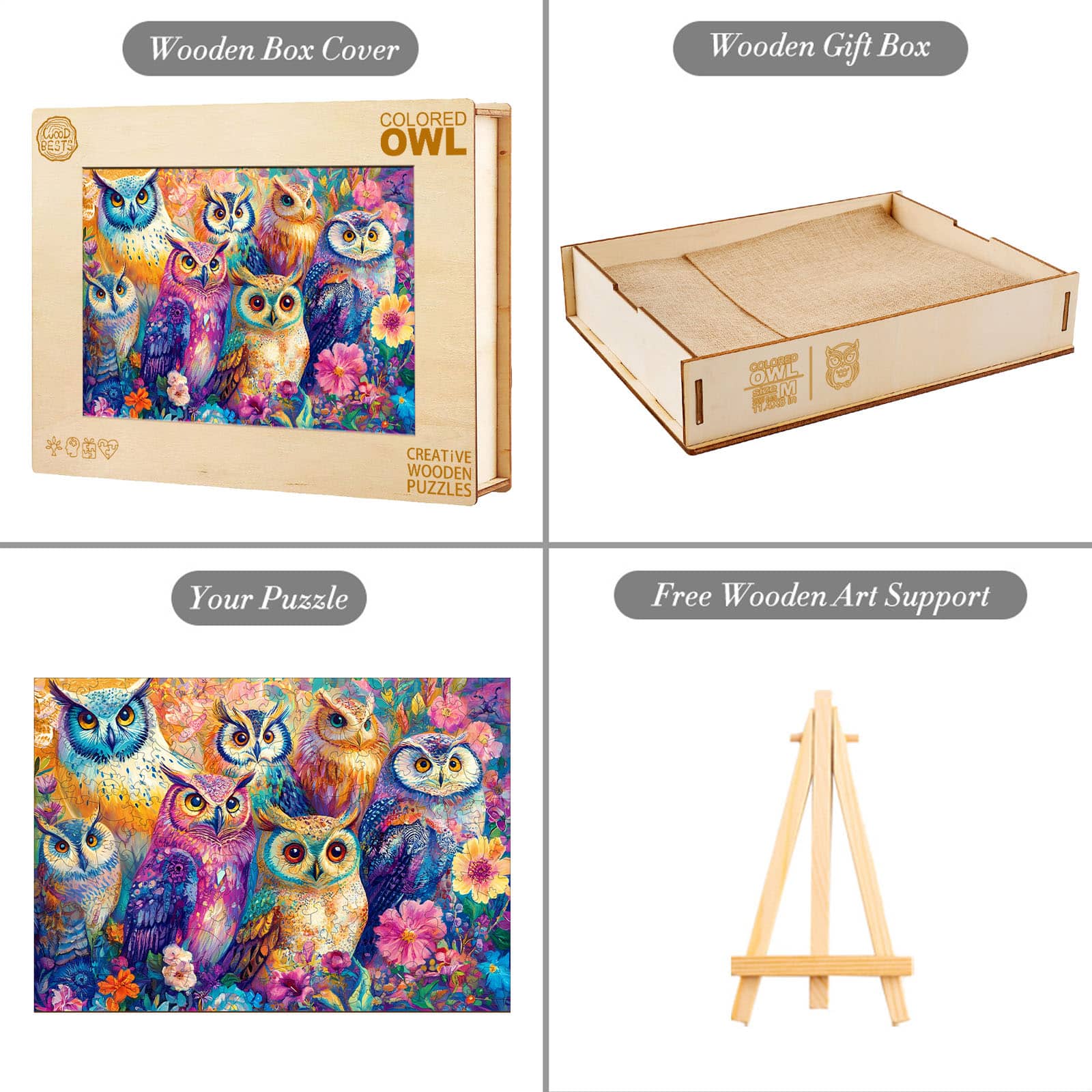 Wooden Jigsaw Puzzle - Colored Owl - Image 6