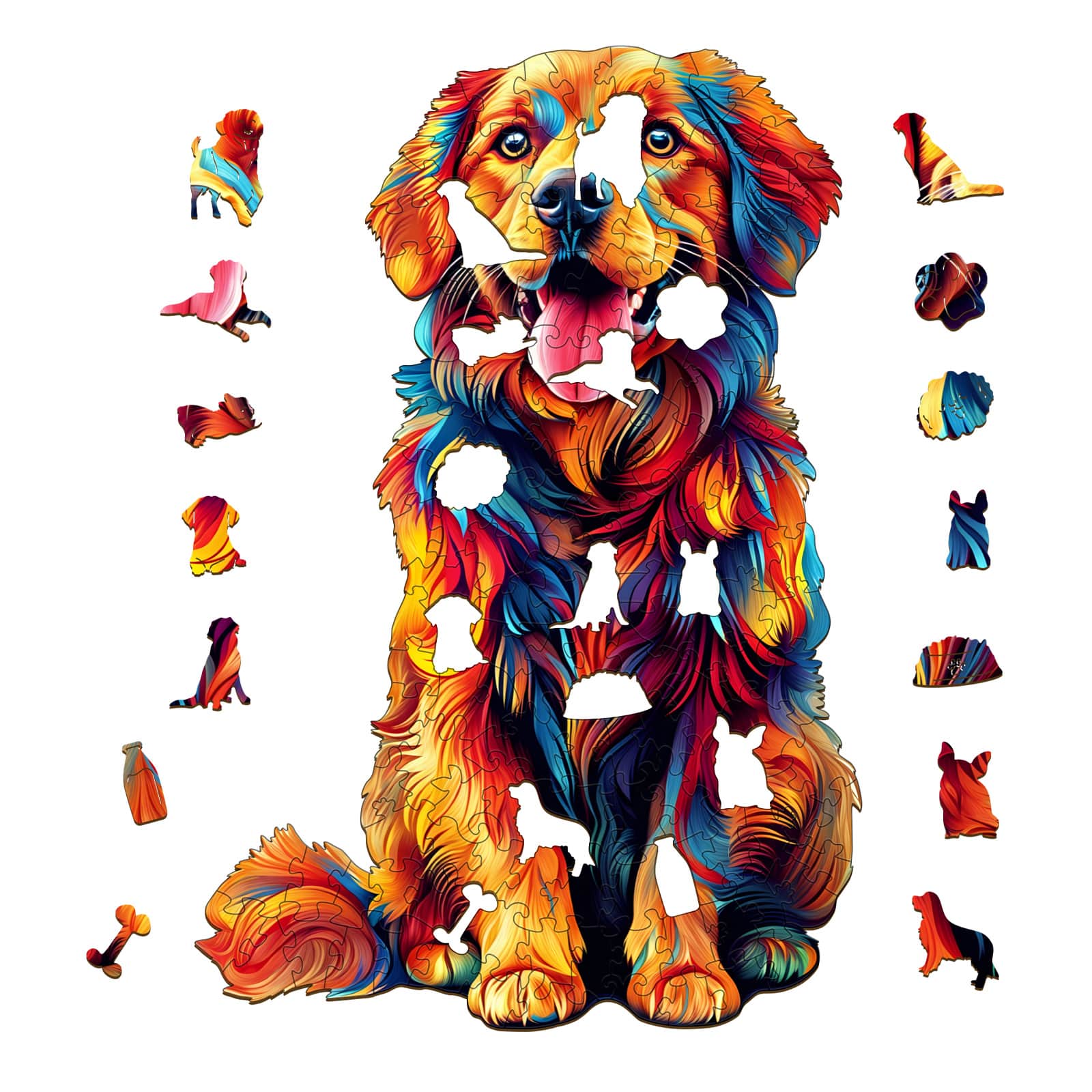 Wooden Jigsaw Puzzle - Colorful Golden Retriever - Image 2