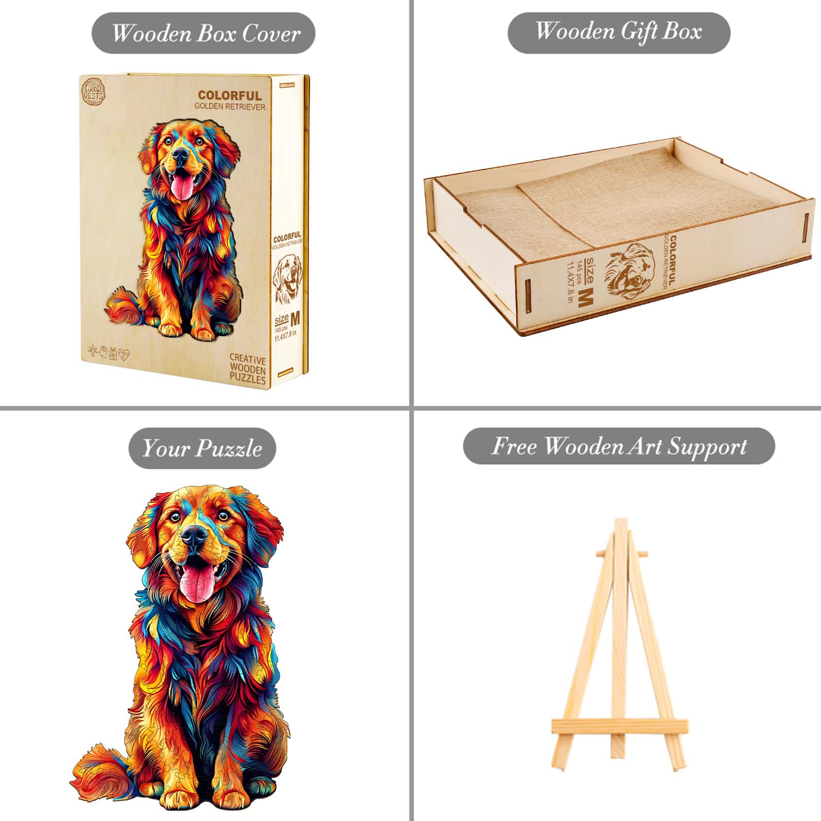 Wooden Jigsaw Puzzle - Colorful Golden Retriever - Image 6