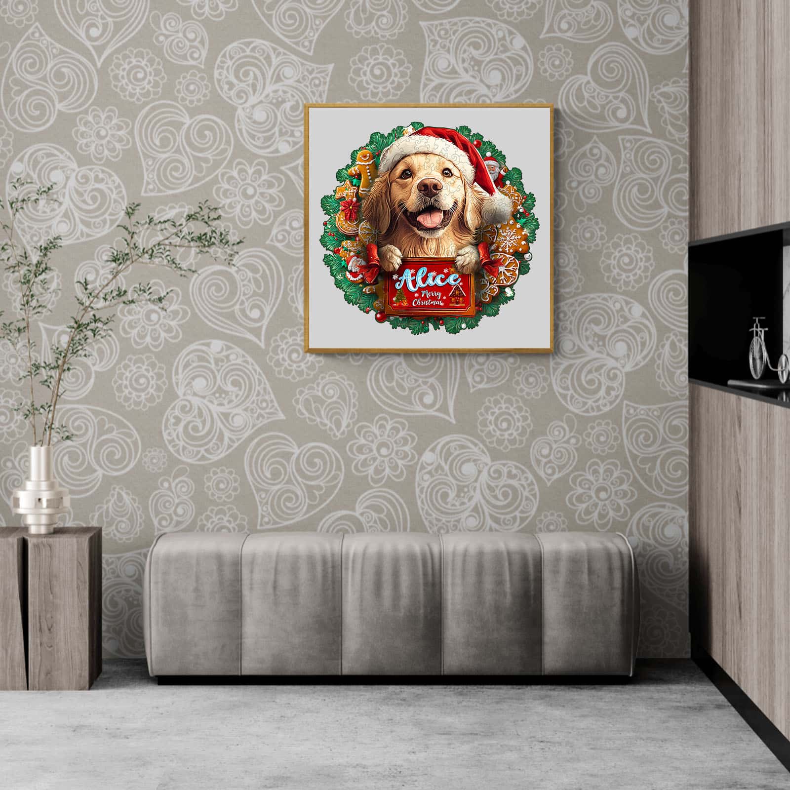 Custom Name Wooden Jigsaw Puzzle - Christmas Golden Retriever - Image 4