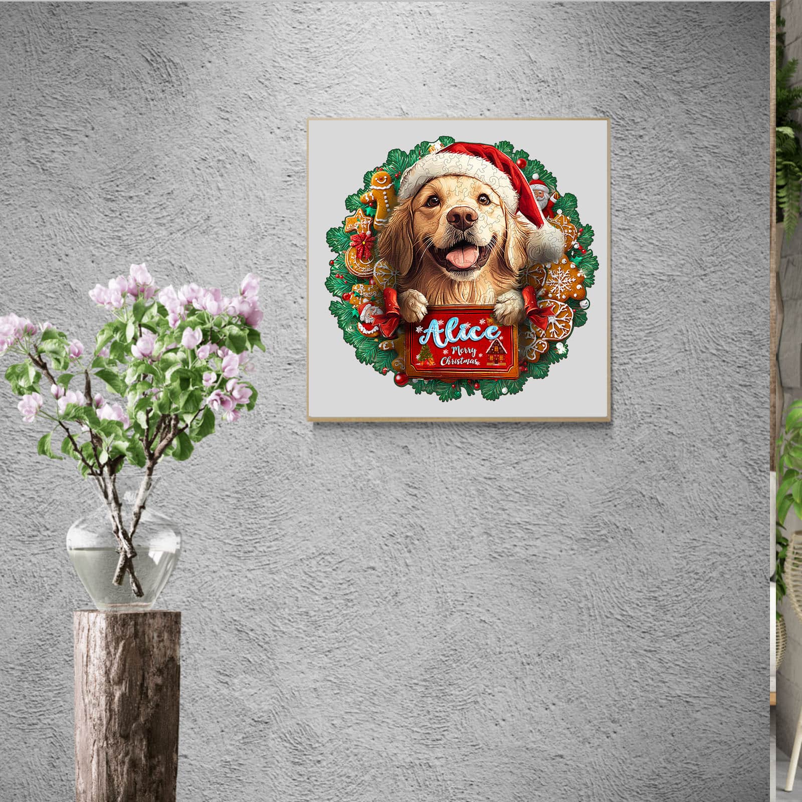 Custom Name Wooden Jigsaw Puzzle - Christmas Golden Retriever - Image 5