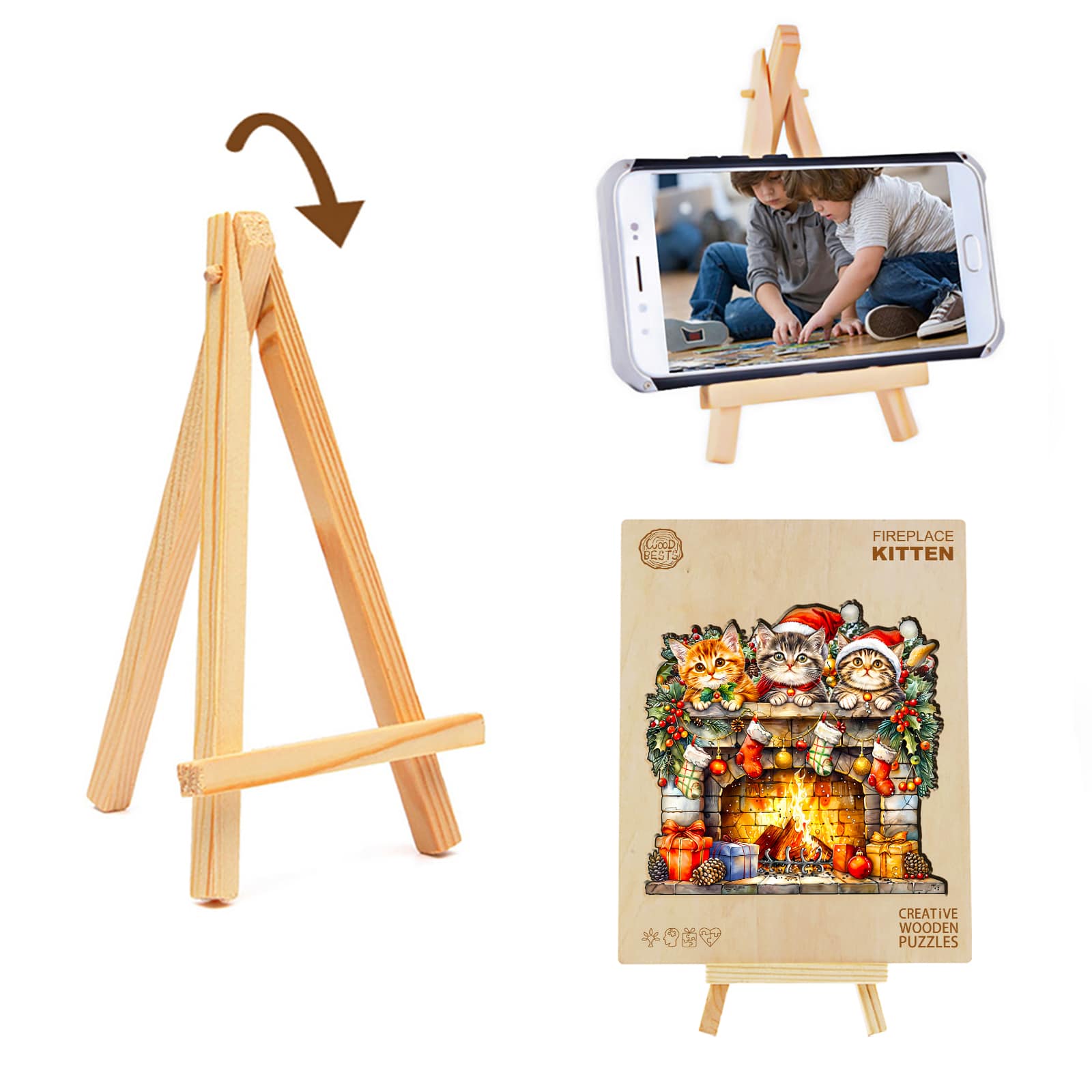 Wooden Jigsaw Puzzle - Fireplace Kitten - Image 6