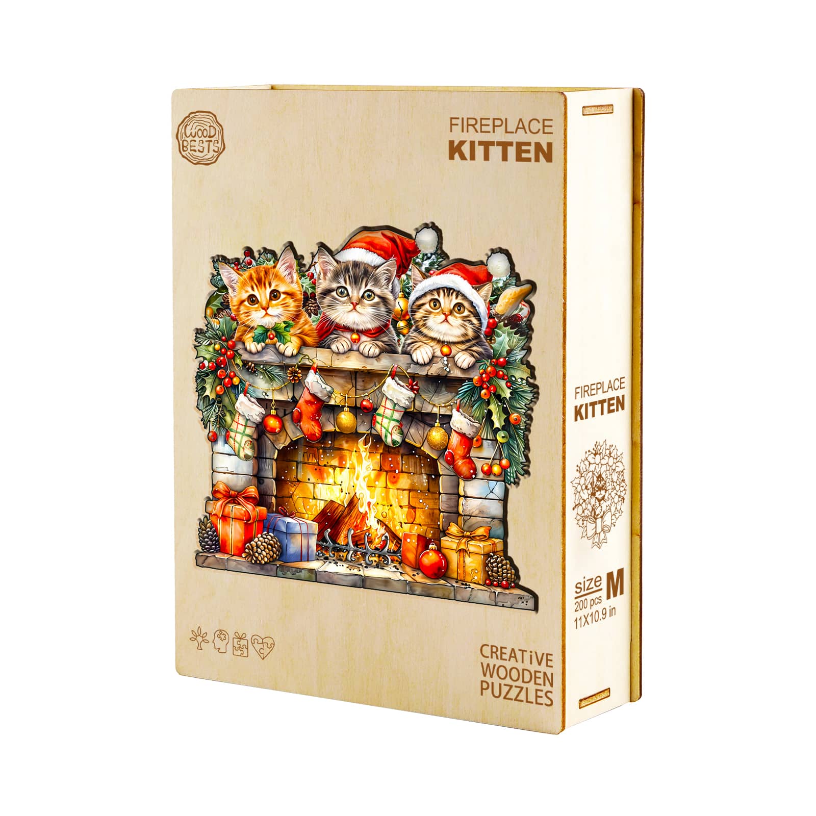Wooden Jigsaw Puzzle - Fireplace Kitten - Image 5