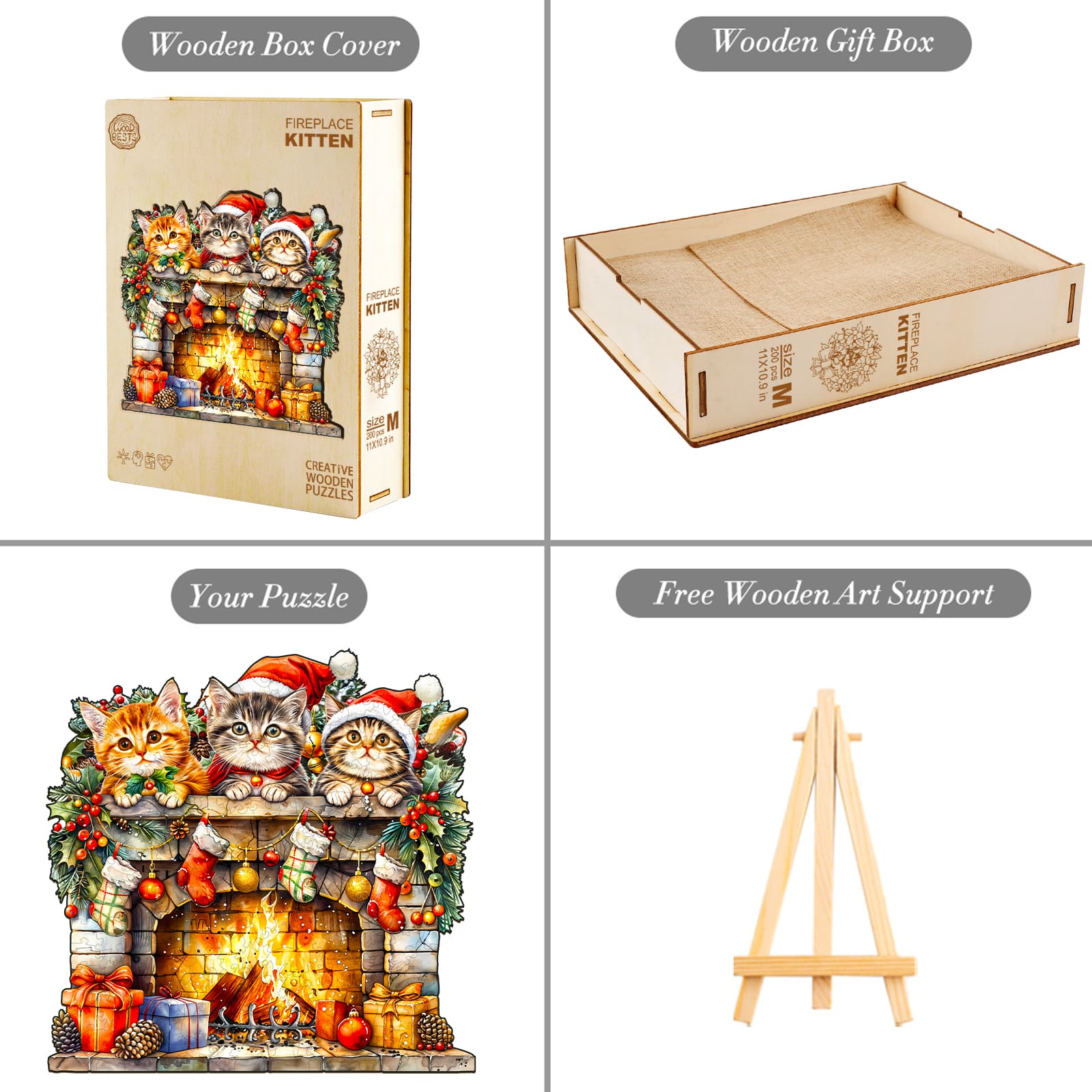 Wooden Jigsaw Puzzle - Fireplace Kitten - Image 4