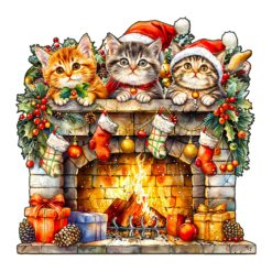 Wooden Jigsaw Puzzle - Fireplace Kitten