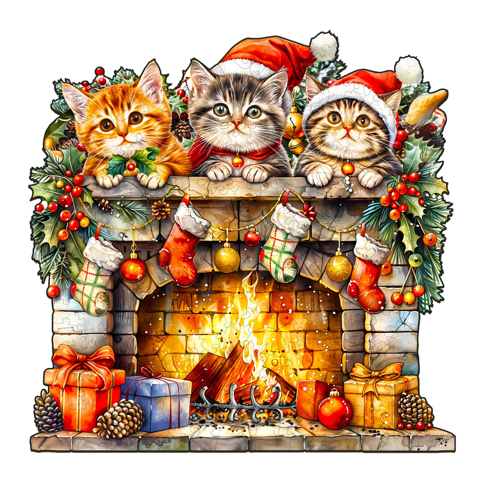 Wooden Jigsaw Puzzle - Fireplace Kitten