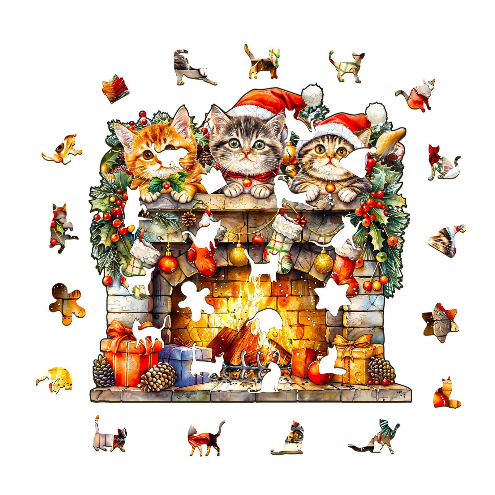 Wooden Jigsaw Puzzle - Fireplace Kitten - Image 2